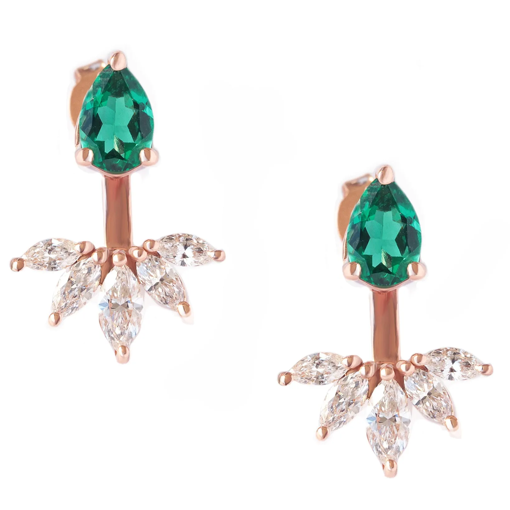 Pear Shape Stud Earring with Marquise Diamond Ear Jacket