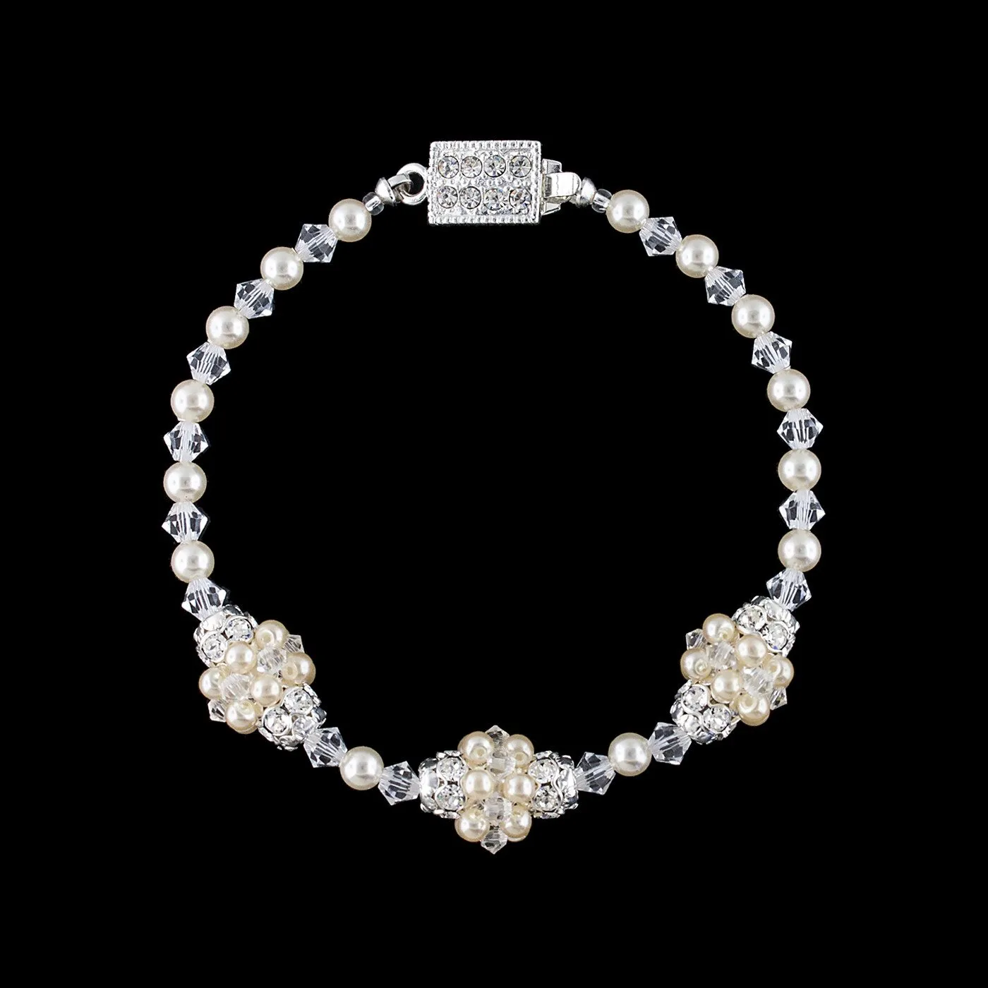 Pearl & Crystal Multi Cluster Bracelet