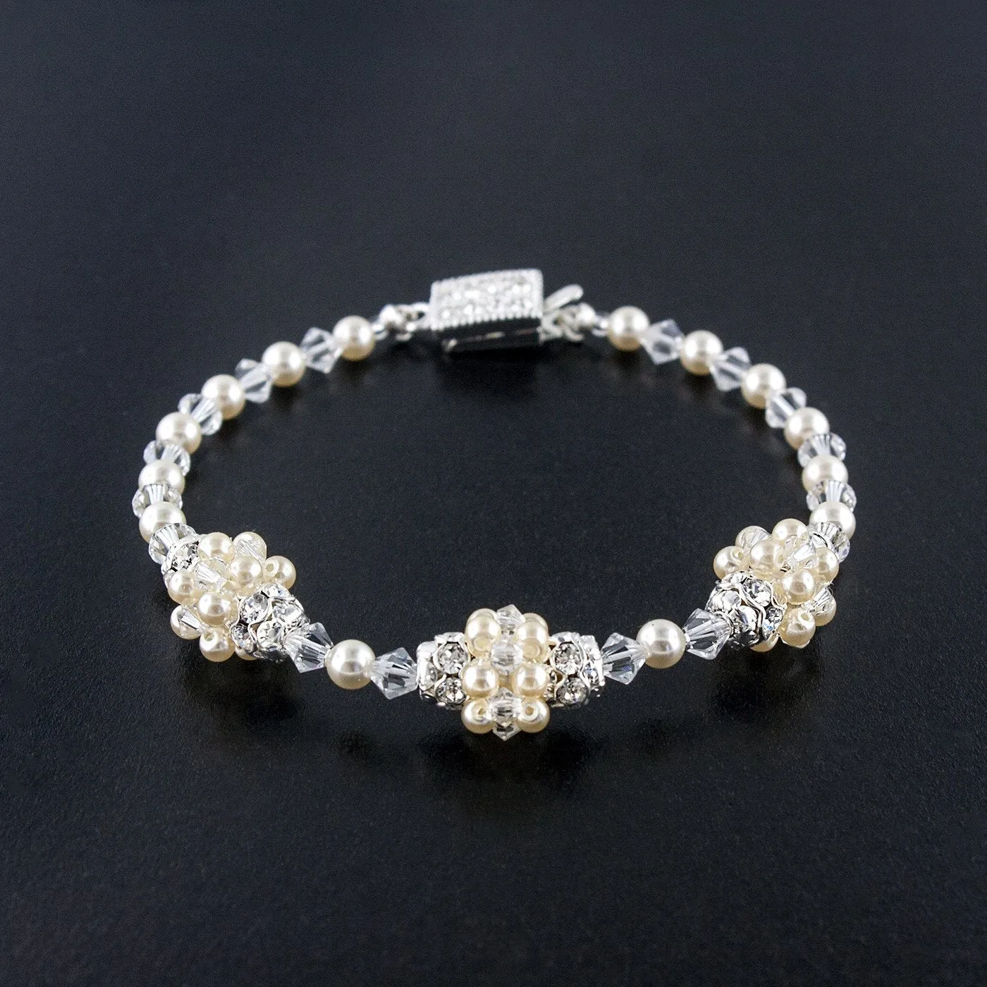 Pearl & Crystal Multi Cluster Bracelet