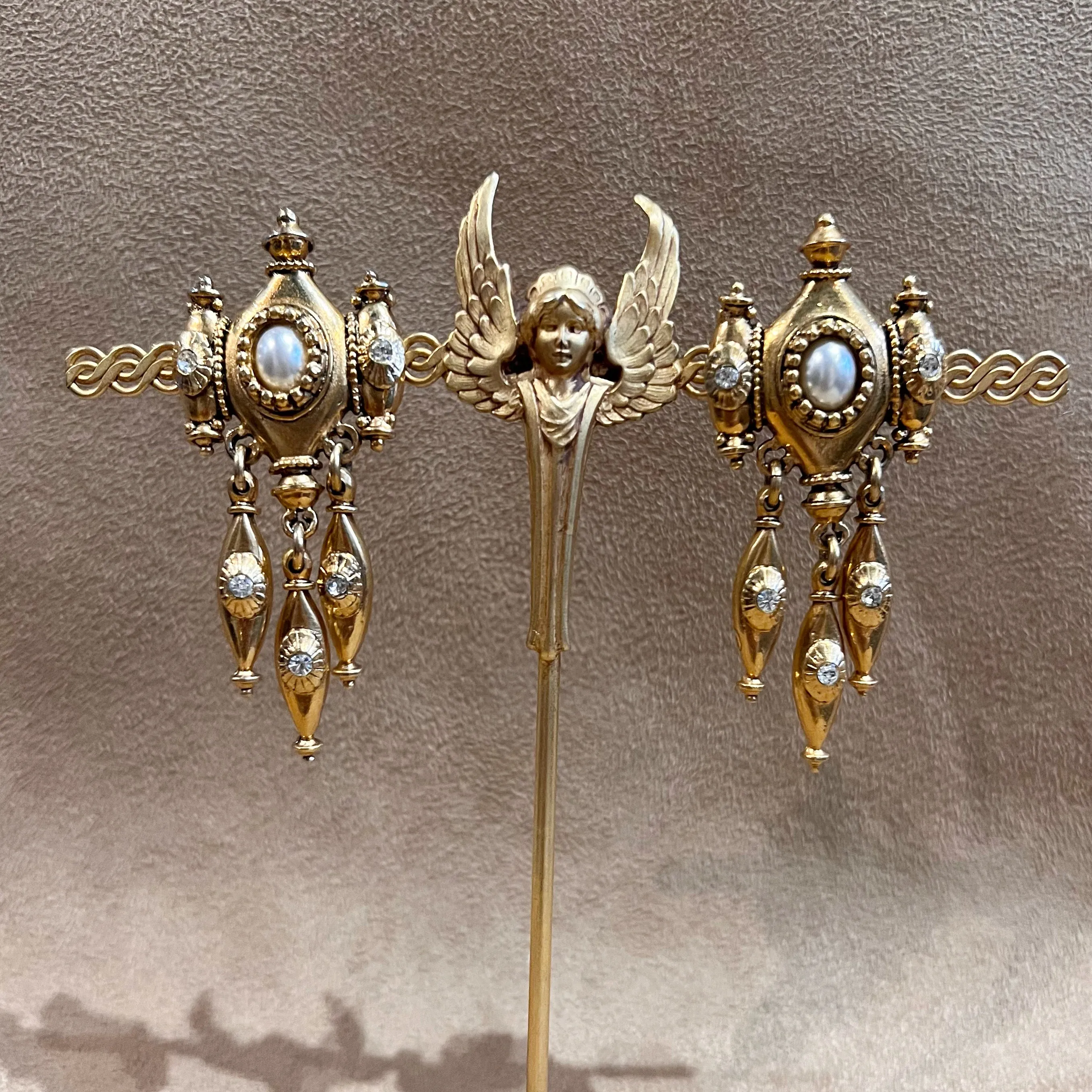 Pearl and Gold Chandelier Statement Earrings by Abbey Road