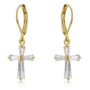 Perry CZ Cross Gold Drop Earrings | 1.5ct