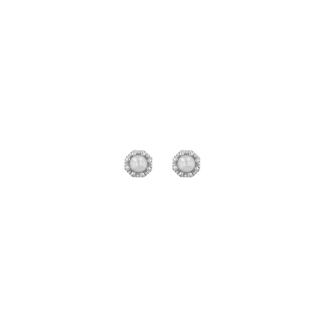Petite Crown Bezel Pearl Earrings