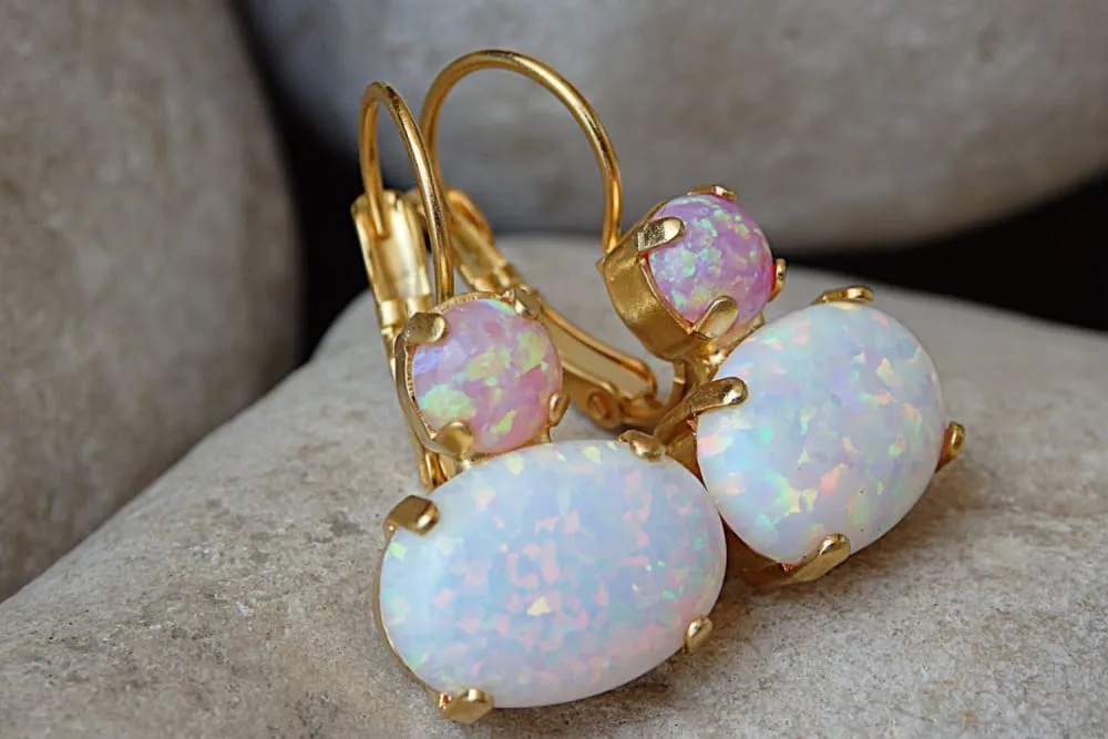 Pink and white Opal Earrings