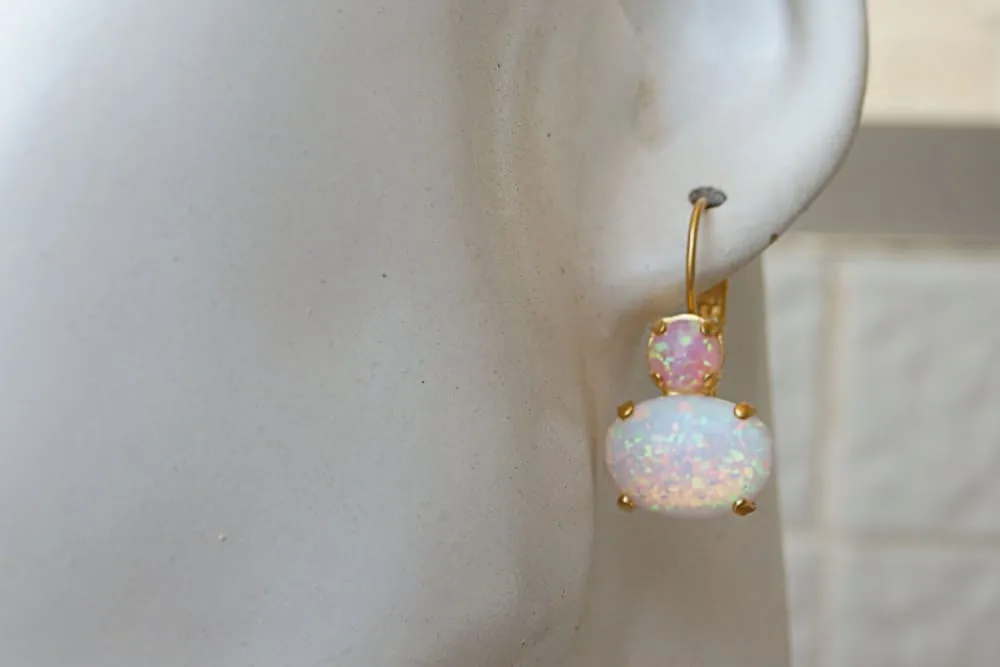 Pink and white Opal Earrings