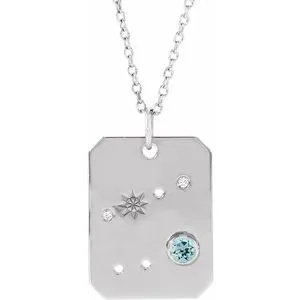 Platinum 14k Yellow Rose White Gold Sterling Silver Diamond and Aquamarine Cancer Zodiac Horoscope Constellation Pendant Necklace