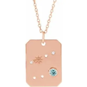 Platinum 14k Yellow Rose White Gold Sterling Silver Diamond and Aquamarine Cancer Zodiac Horoscope Constellation Pendant Necklace
