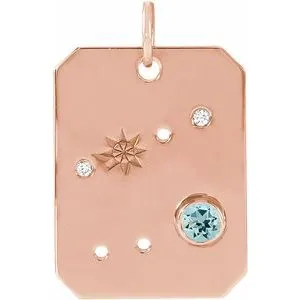 Platinum 14k Yellow Rose White Gold Sterling Silver Diamond and Aquamarine Cancer Zodiac Horoscope Constellation Pendant Necklace