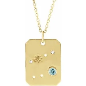 Platinum 14k Yellow Rose White Gold Sterling Silver Diamond and Aquamarine Cancer Zodiac Horoscope Constellation Pendant Necklace