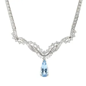 Platinum Pear Shape Aquamarine and Diamond Necklace