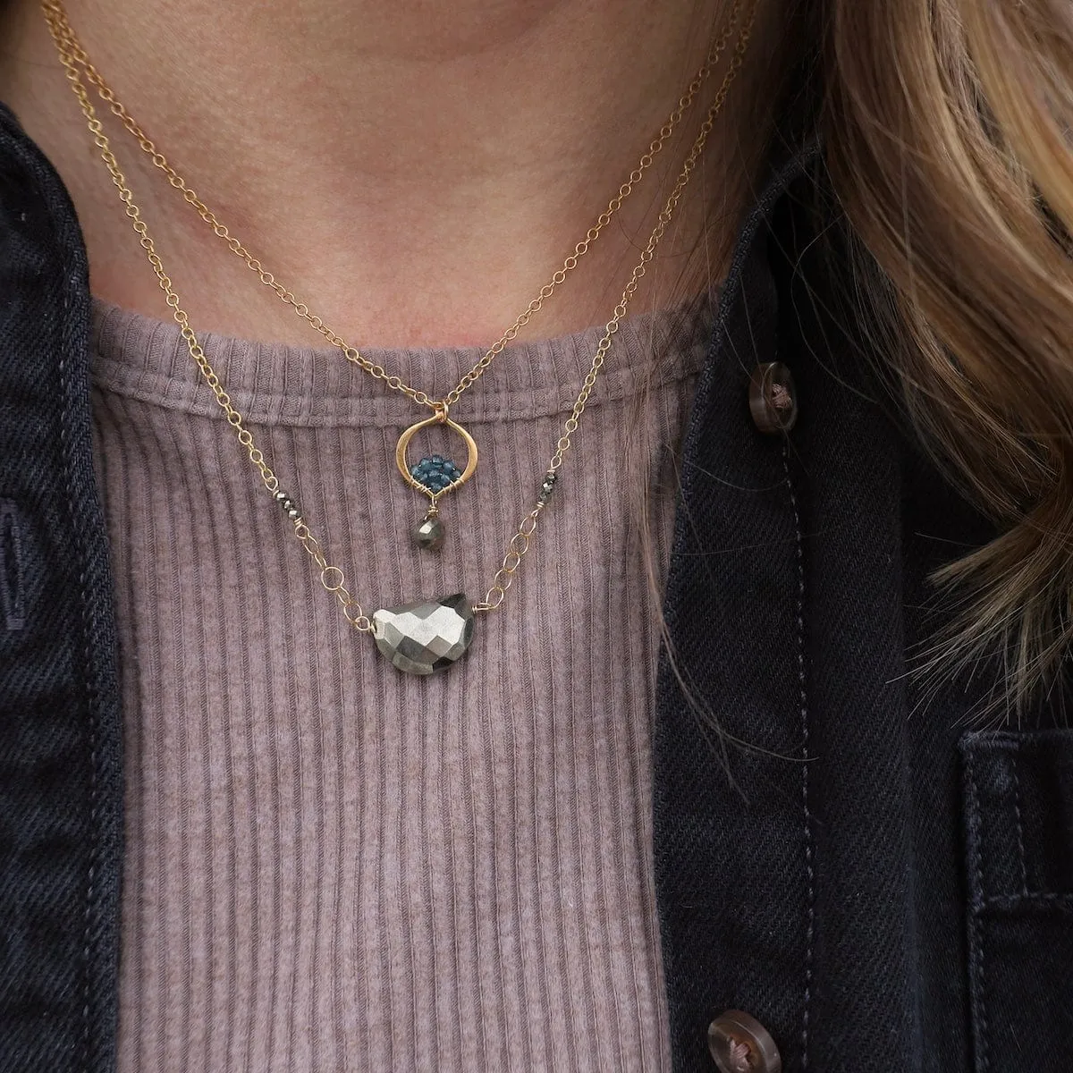Pyrite Quartz Tiny Arabesque Necklace