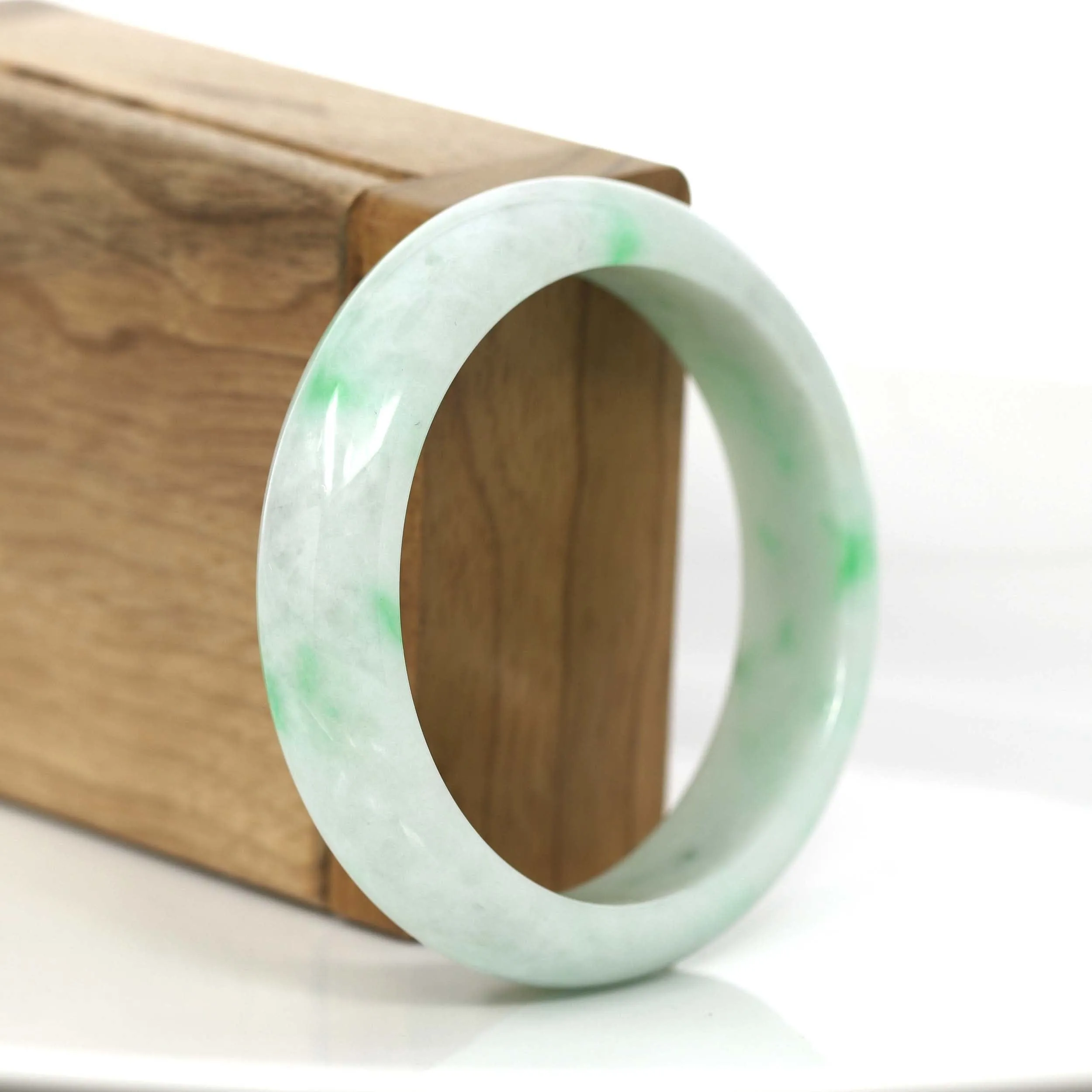 "Classic Half-Round Bangle" Genuine Burmese Green Jadeite Jade Bangle Bracelet (55.43 mm) #703