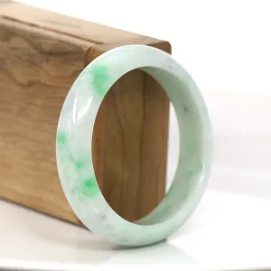 "Classic Half-Round Bangle" Genuine Burmese Green Jadeite Jade Bangle Bracelet (55.43 mm) #703
