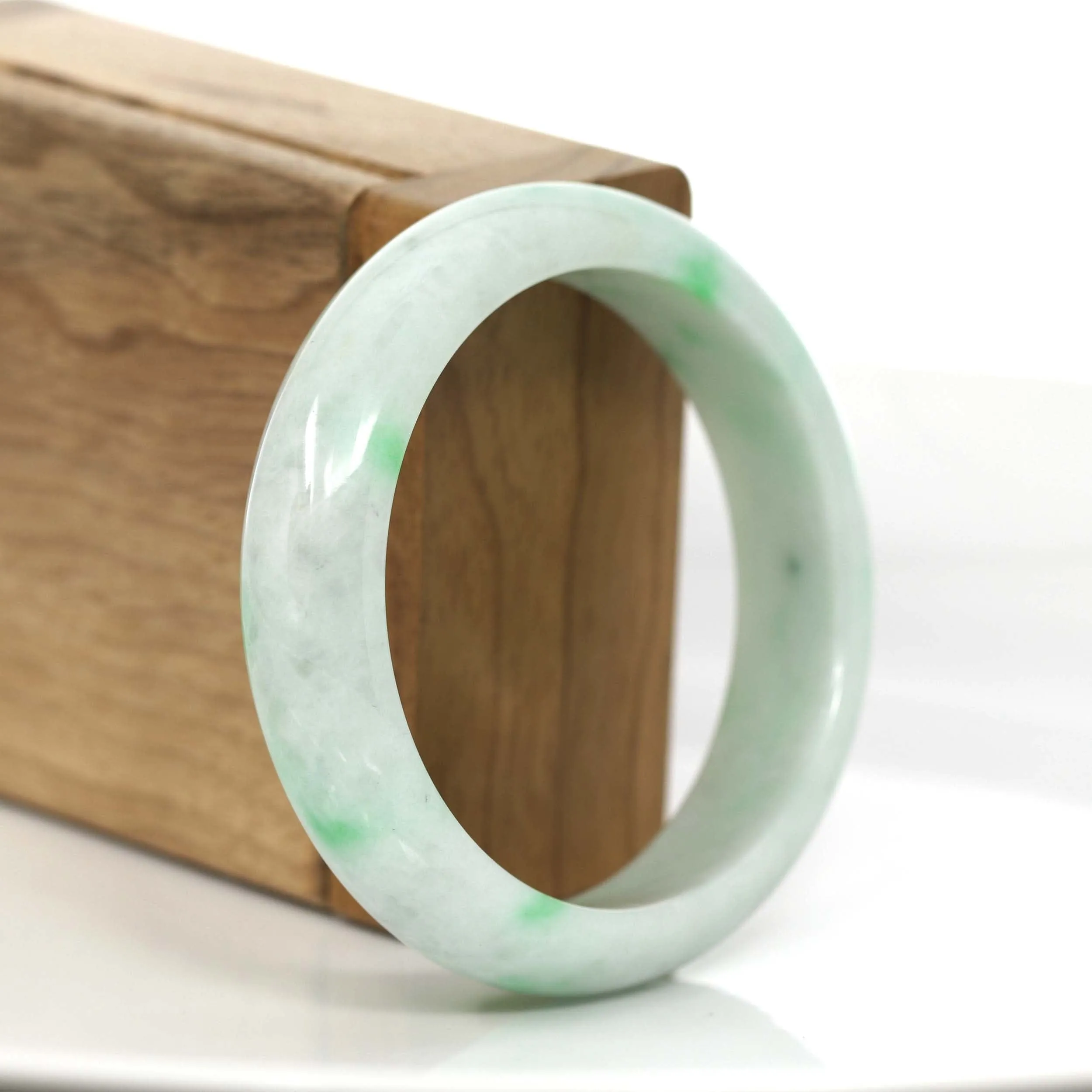 "Classic Half-Round Bangle" Genuine Burmese Green Jadeite Jade Bangle Bracelet (55.43 mm) #703