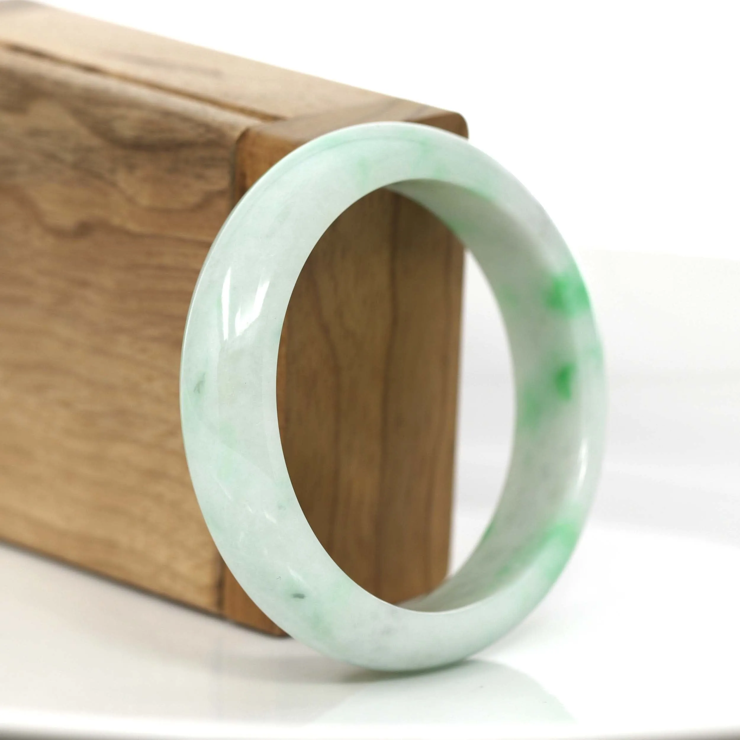 "Classic Half-Round Bangle" Genuine Burmese Green Jadeite Jade Bangle Bracelet (55.43 mm) #703