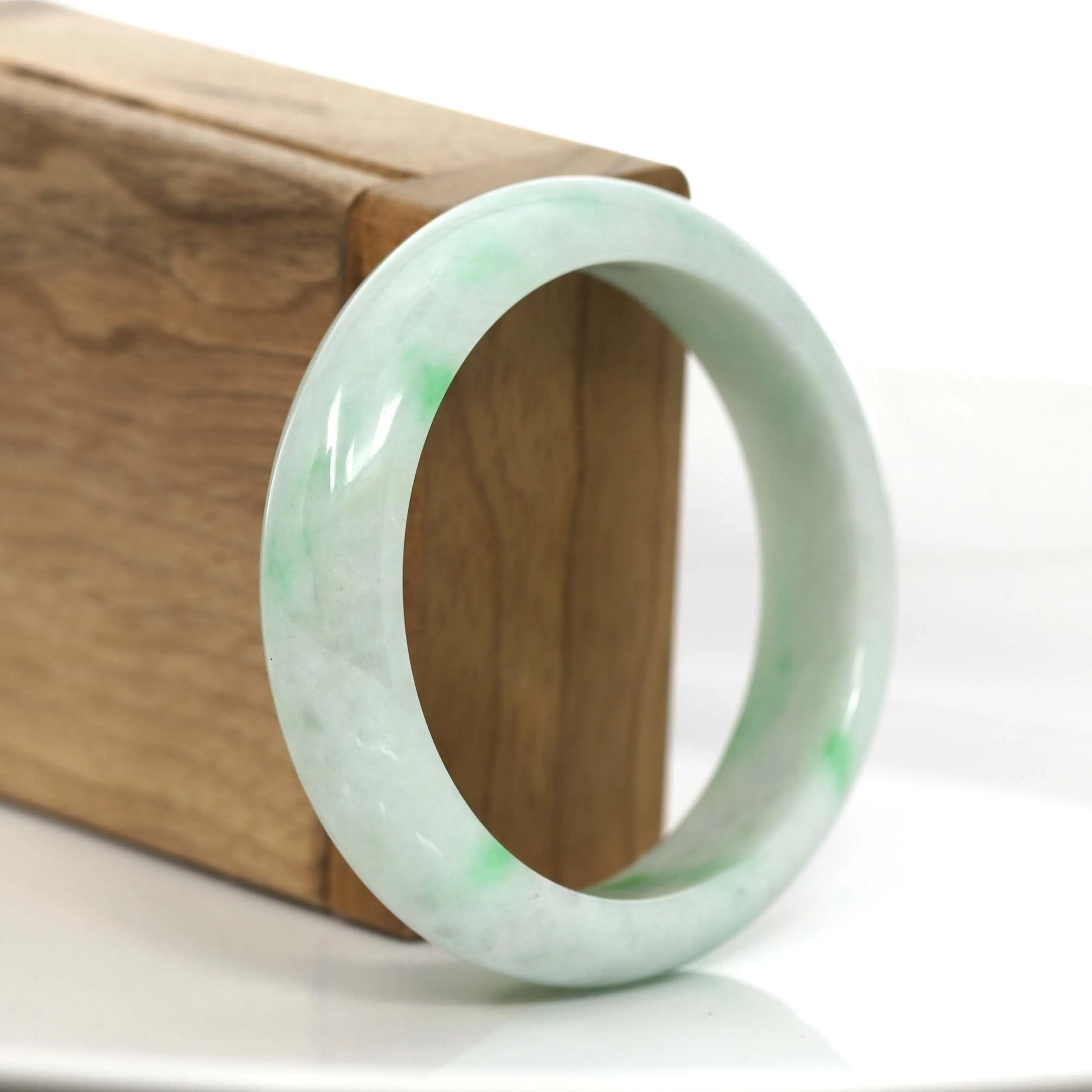 "Classic Half-Round Bangle" Genuine Burmese Green Jadeite Jade Bangle Bracelet (55.43 mm) #703