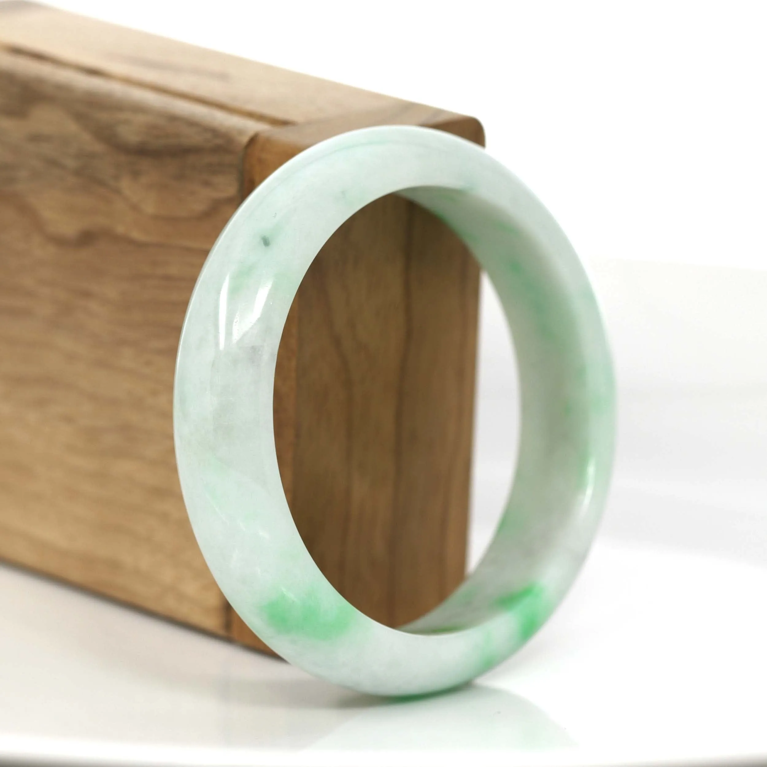 "Classic Half-Round Bangle" Genuine Burmese Green Jadeite Jade Bangle Bracelet (55.43 mm) #703