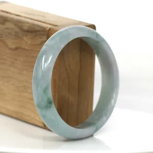 "Classic Half Round" Blue- Green Jadeite Jade Bangle Bracelet (57.22 mm) #694