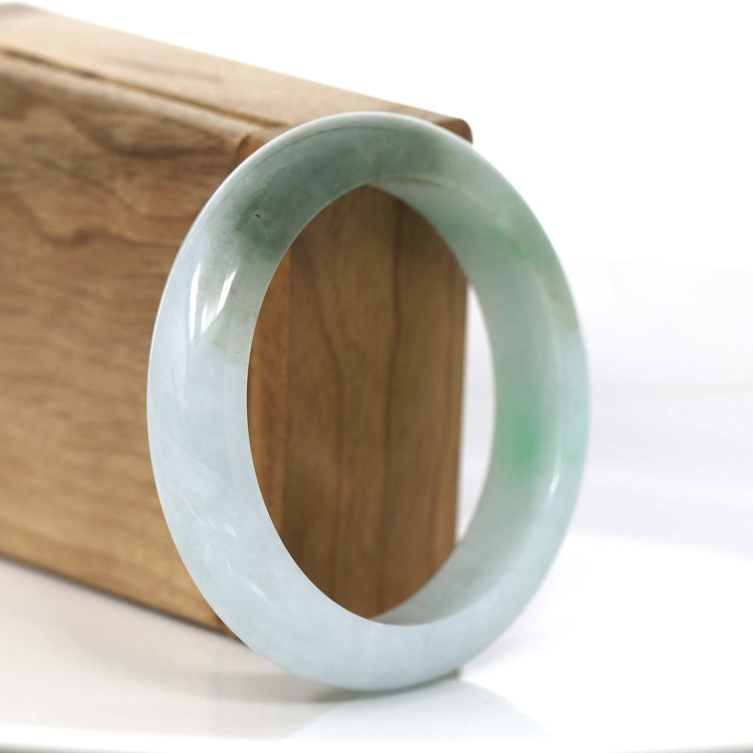 "Classic Princess Half Round" Genuine Burmese Forest Green & White Jadeite Jade Bangle Bracelet (56.11 mm ) #723