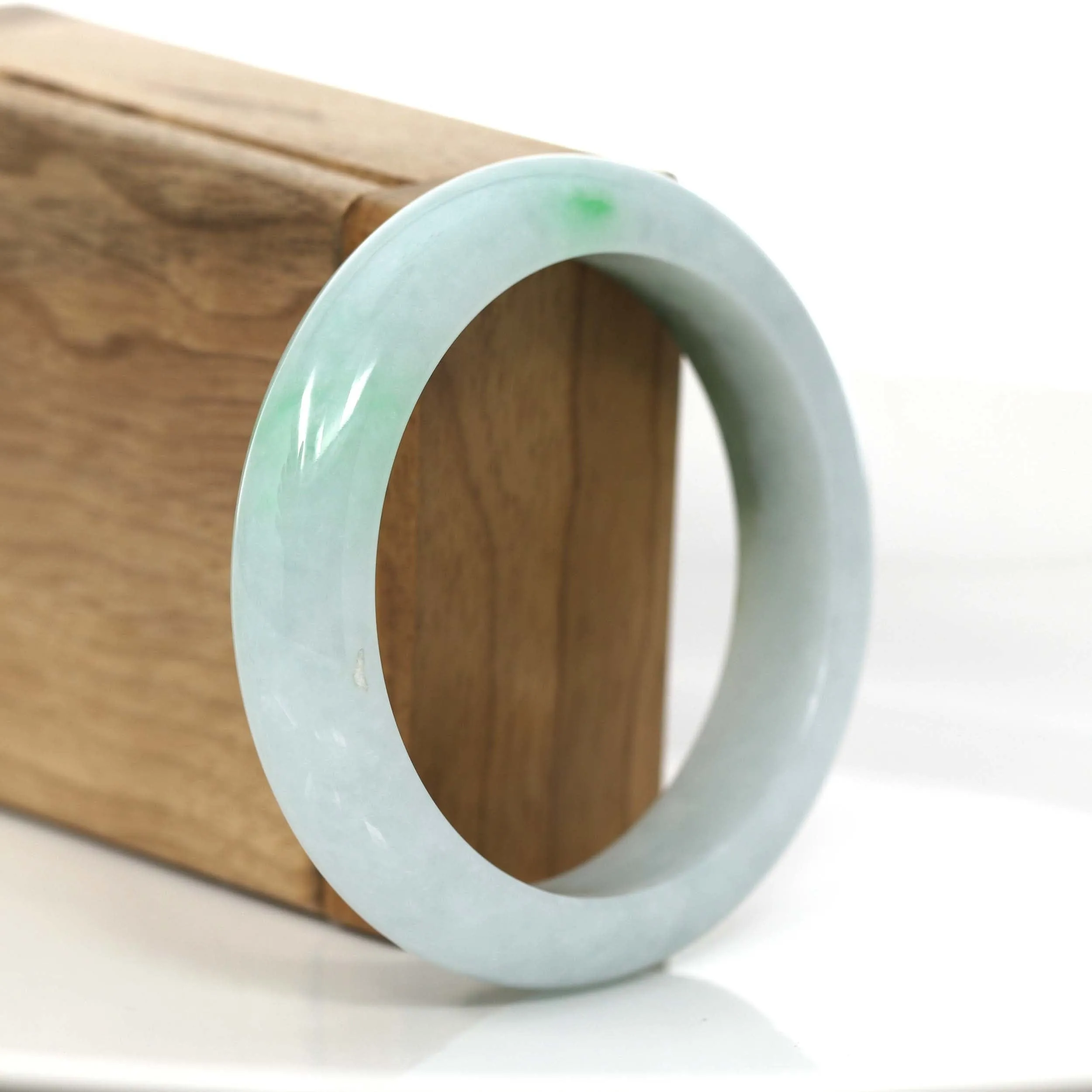 "Classic Princess Half Round" Genuine Burmese Forest Green & White Jadeite Jade Bangle Bracelet (56.11 mm ) #723