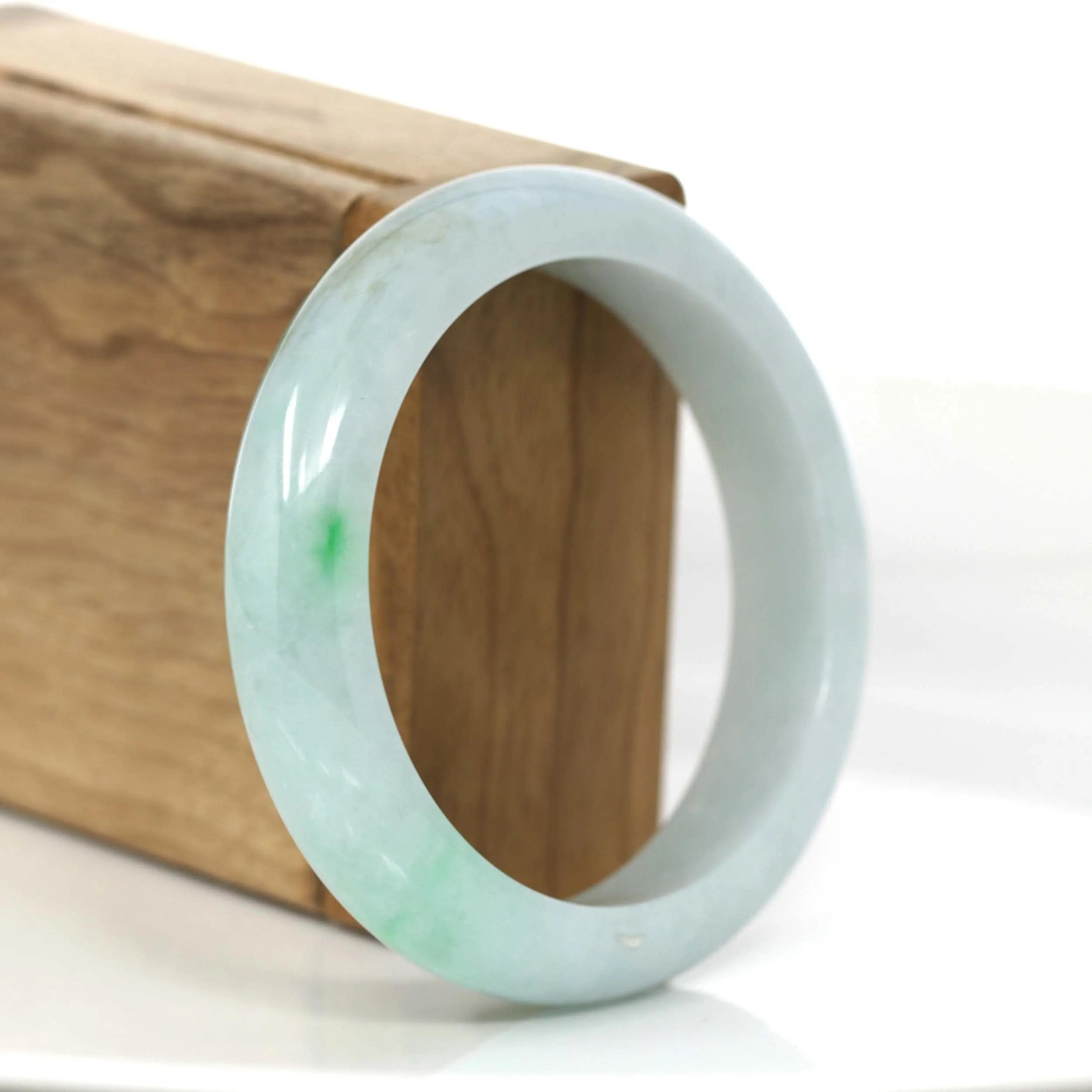 "Classic Princess Half Round" Genuine Burmese Forest Green & White Jadeite Jade Bangle Bracelet (56.11 mm ) #723