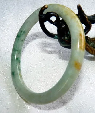 "Glorious" Classic Round Green with Honey Hues Burmese Jadeite Bangle Bracelet 59.5 mm -Grade A Certificate (3098)