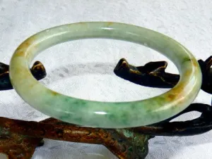 "Glorious" Classic Round Green with Honey Hues Burmese Jadeite Bangle Bracelet 59.5 mm -Grade A Certificate (3098)