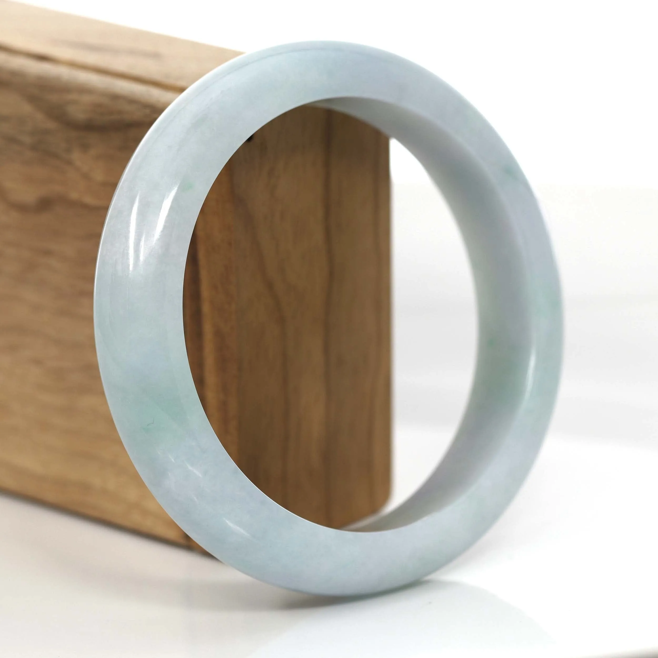 "Princess Half Round" Blue- Green Natural Burmese Jadeite Jade Bangle (61.29 mm) #716