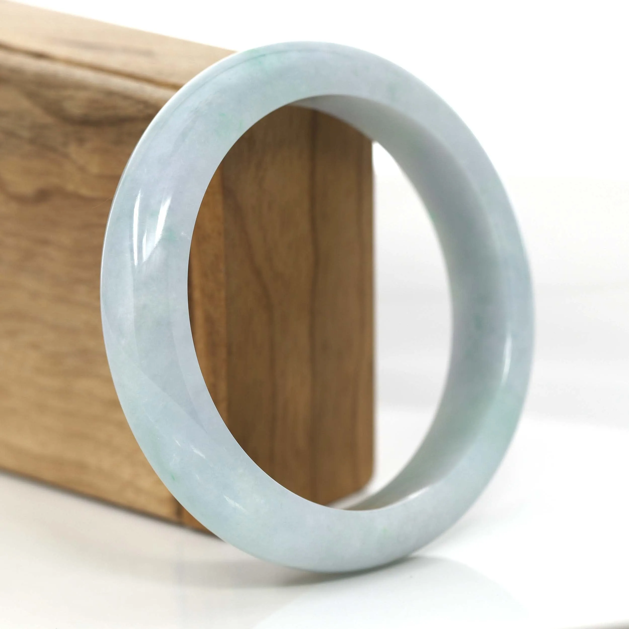 "Princess Half Round" Blue- Green Natural Burmese Jadeite Jade Bangle (61.29 mm) #716