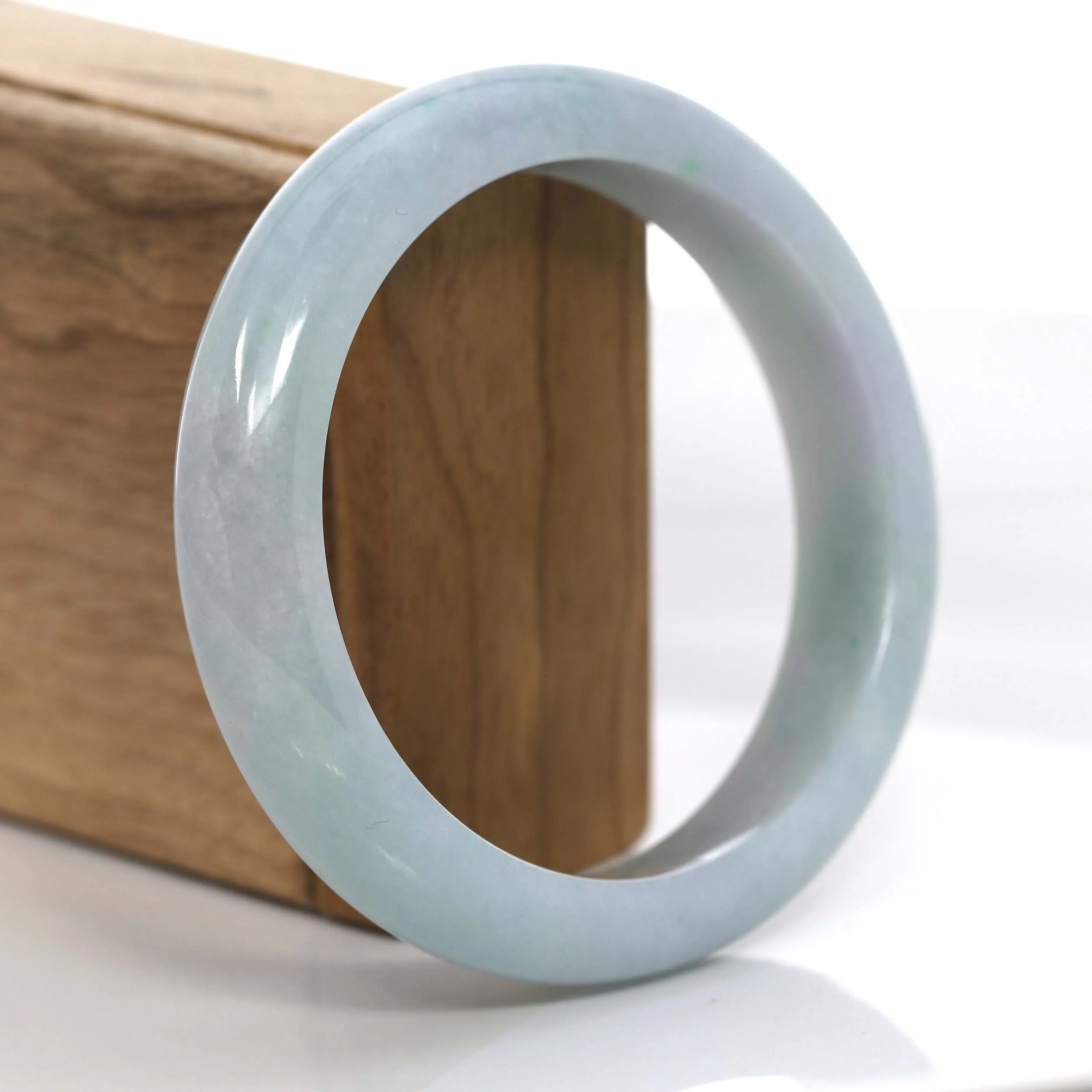 "Princess Half Round" Blue- Green Natural Burmese Jadeite Jade Bangle (61.29 mm) #716