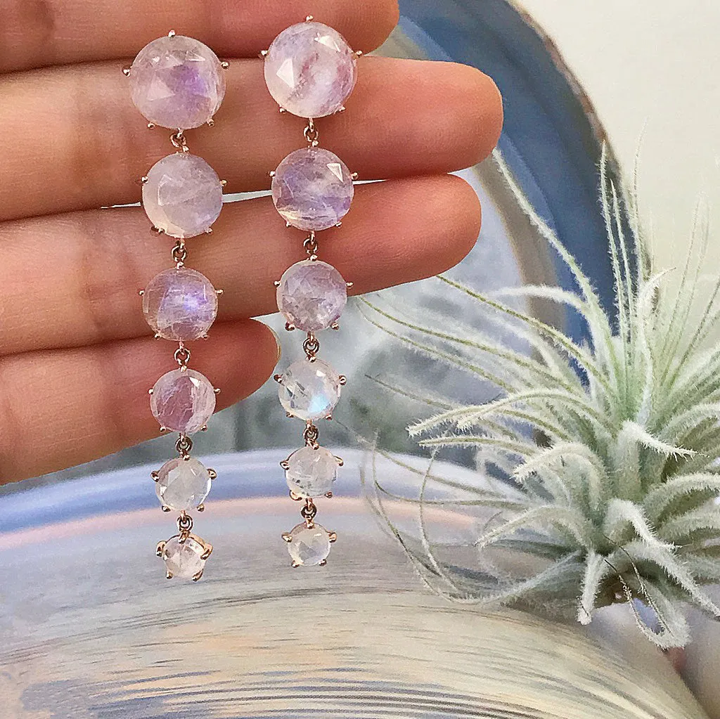 Rainbow Moonstone Cascade Post Earrings