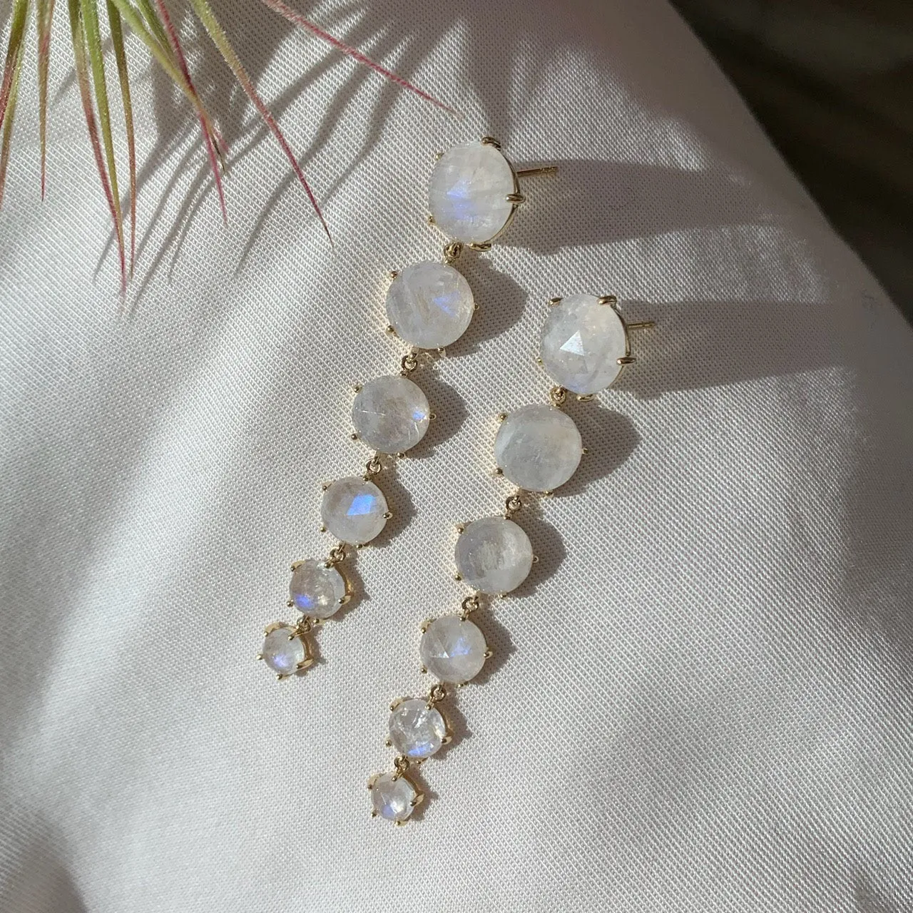 Rainbow Moonstone Cascade Post Earrings