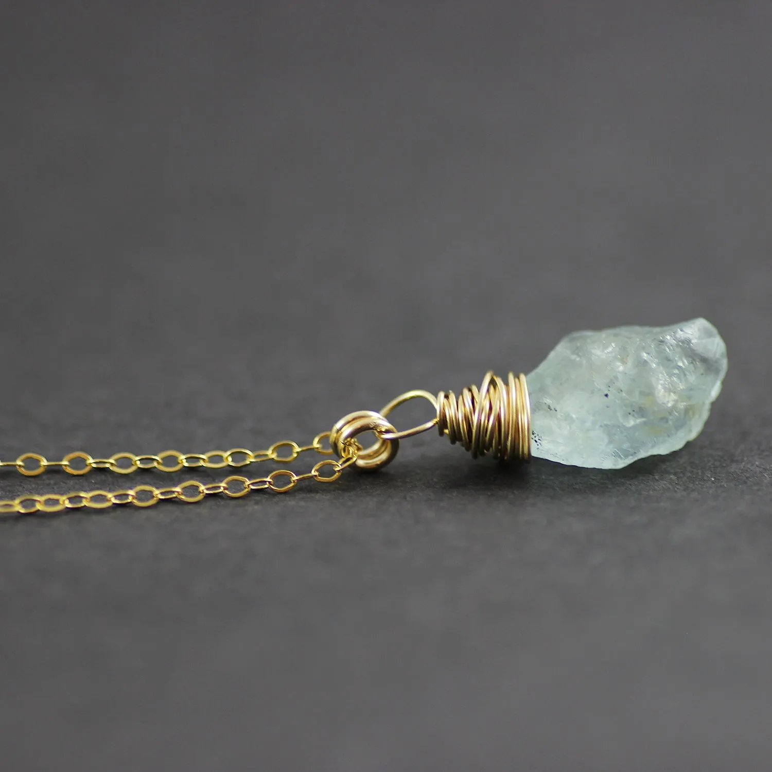 Raw Aquamarine Gold Filled Pendant Necklace