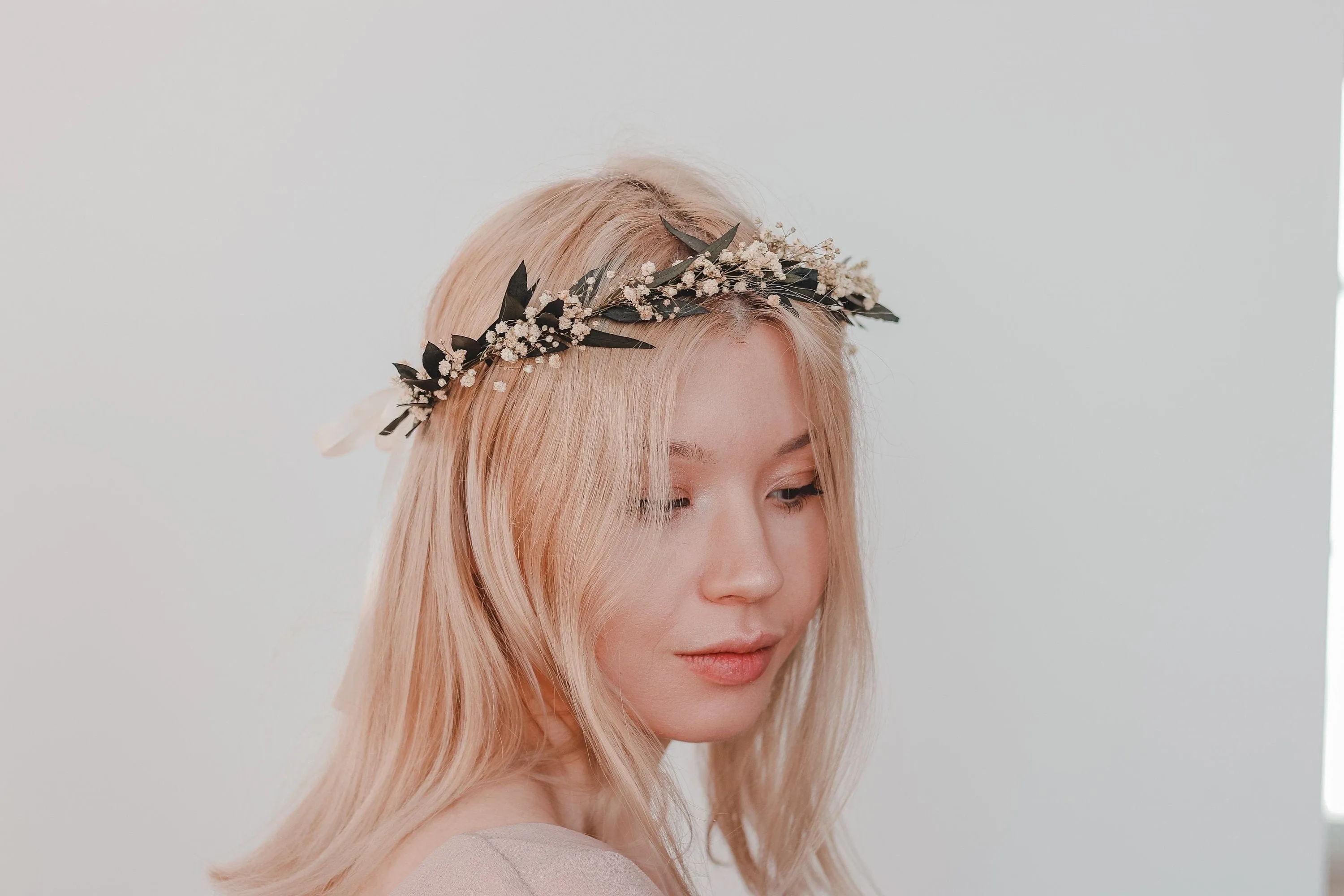 Real Dried Eucalyptus Baby's Breath Crown / Gypsophila Crown / Real Dried Flowers Crown / Dried Wedding Crown