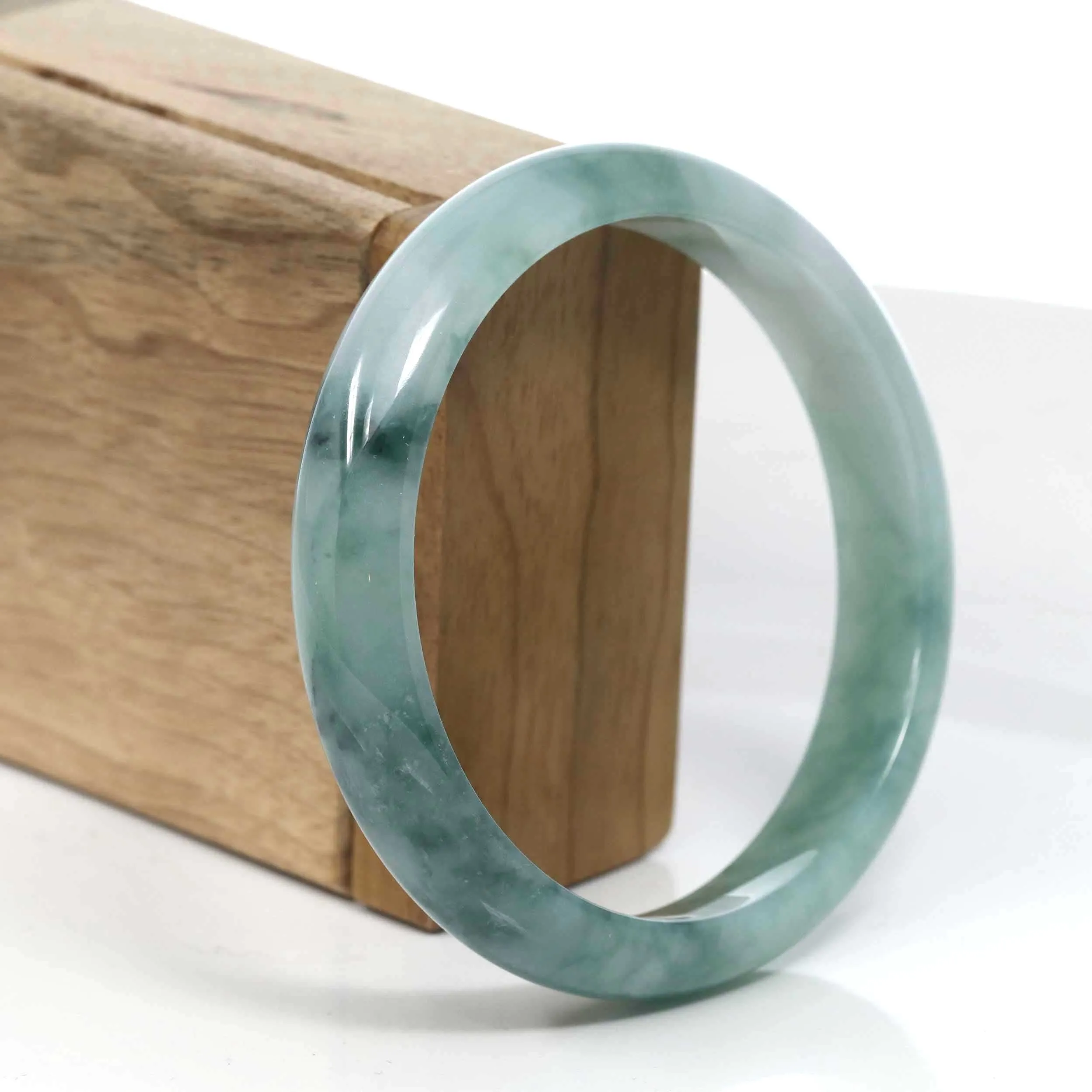 RealJade® Co. Blue Green Classic Real Jadeite Jade Bangle Bracelet (63.11mm) #386