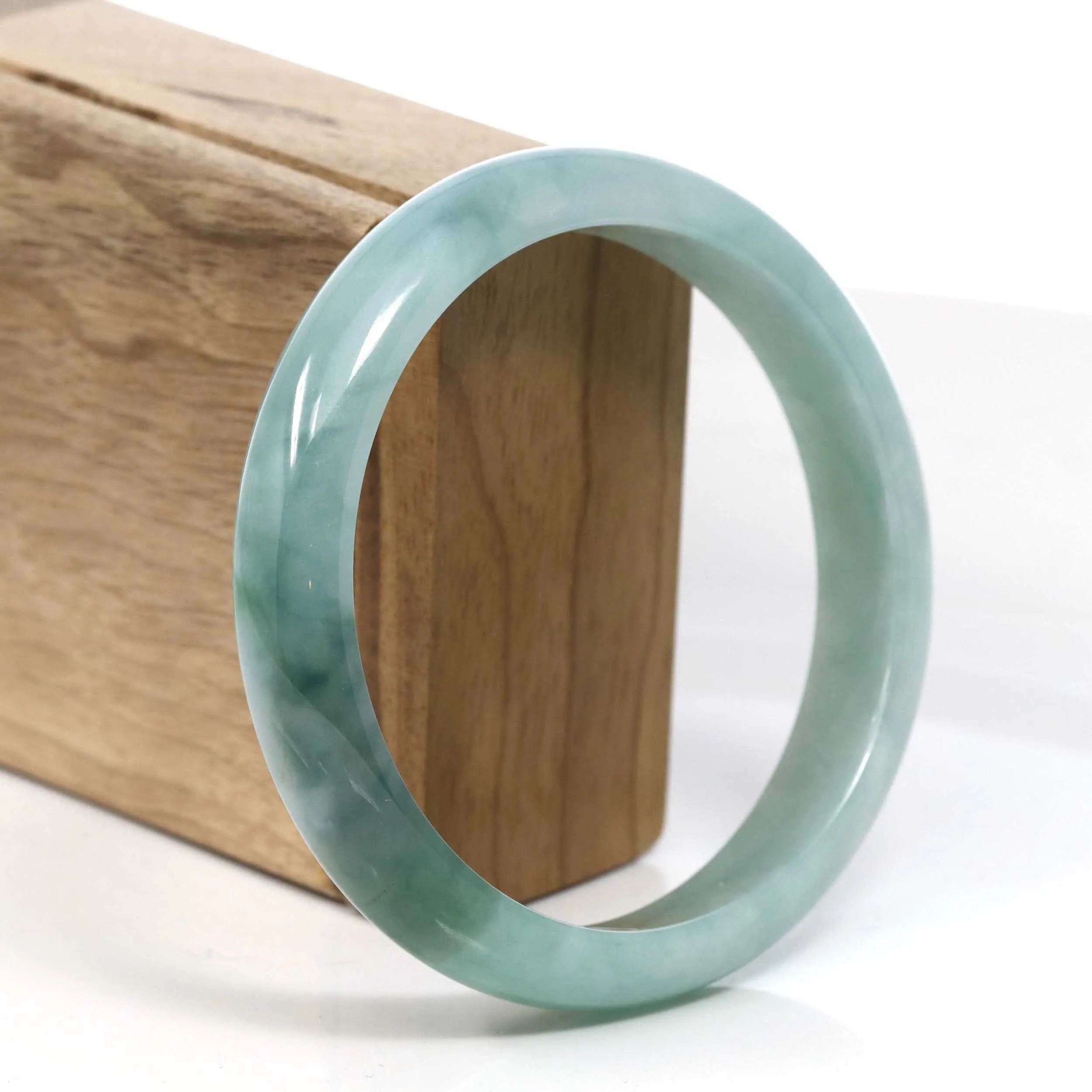 RealJade® Co. Blue Green Classic Real Jadeite Jade Bangle Bracelet (63.11mm) #386