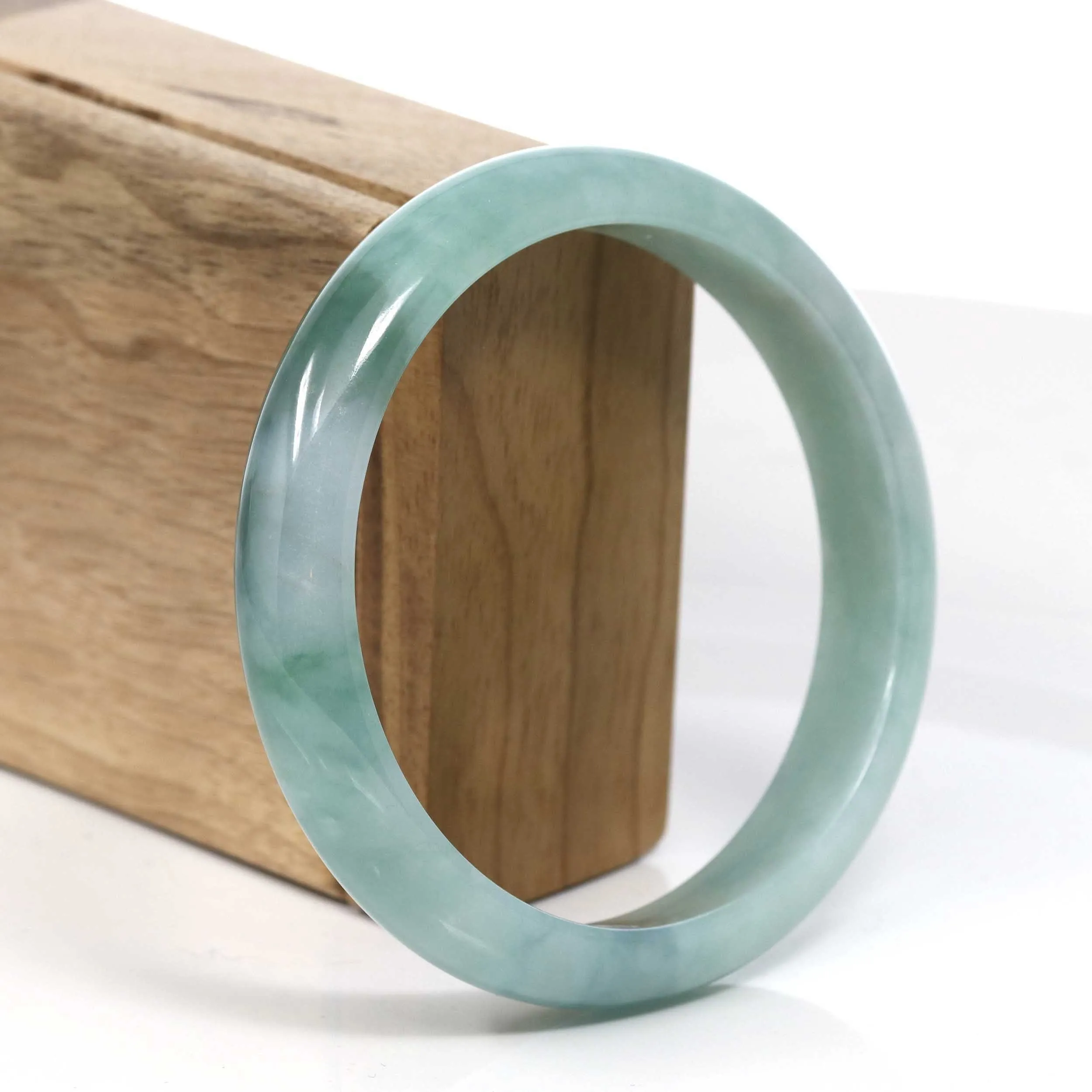 RealJade® Co. Blue Green Classic Real Jadeite Jade Bangle Bracelet (63.11mm) #386