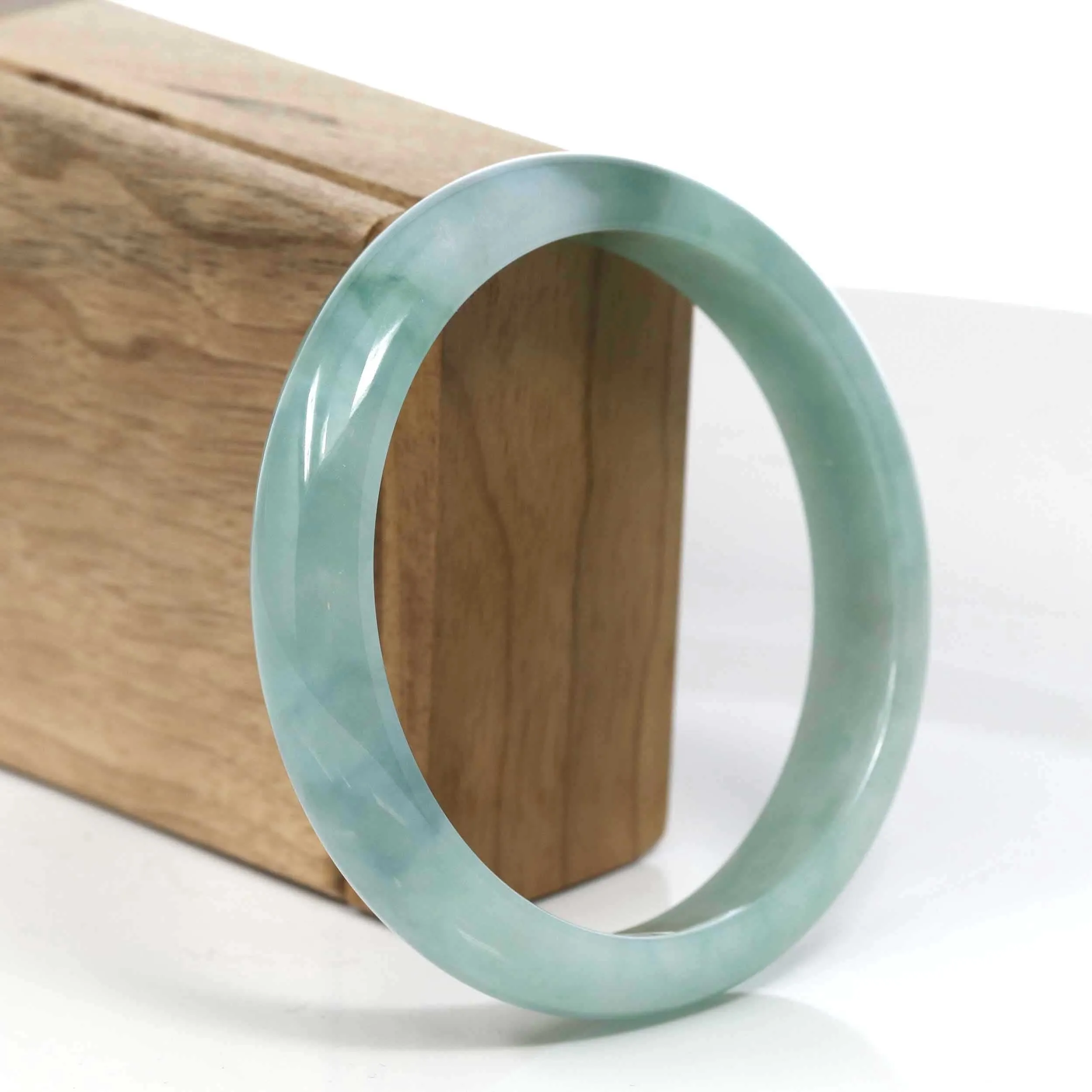 RealJade® Co. Blue Green Classic Real Jadeite Jade Bangle Bracelet (63.11mm) #386