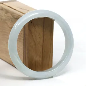RealJade Co.® "Classic" Genuine Jadeite Jade White-Green Bangle Bracelet (63.01mm) #T293