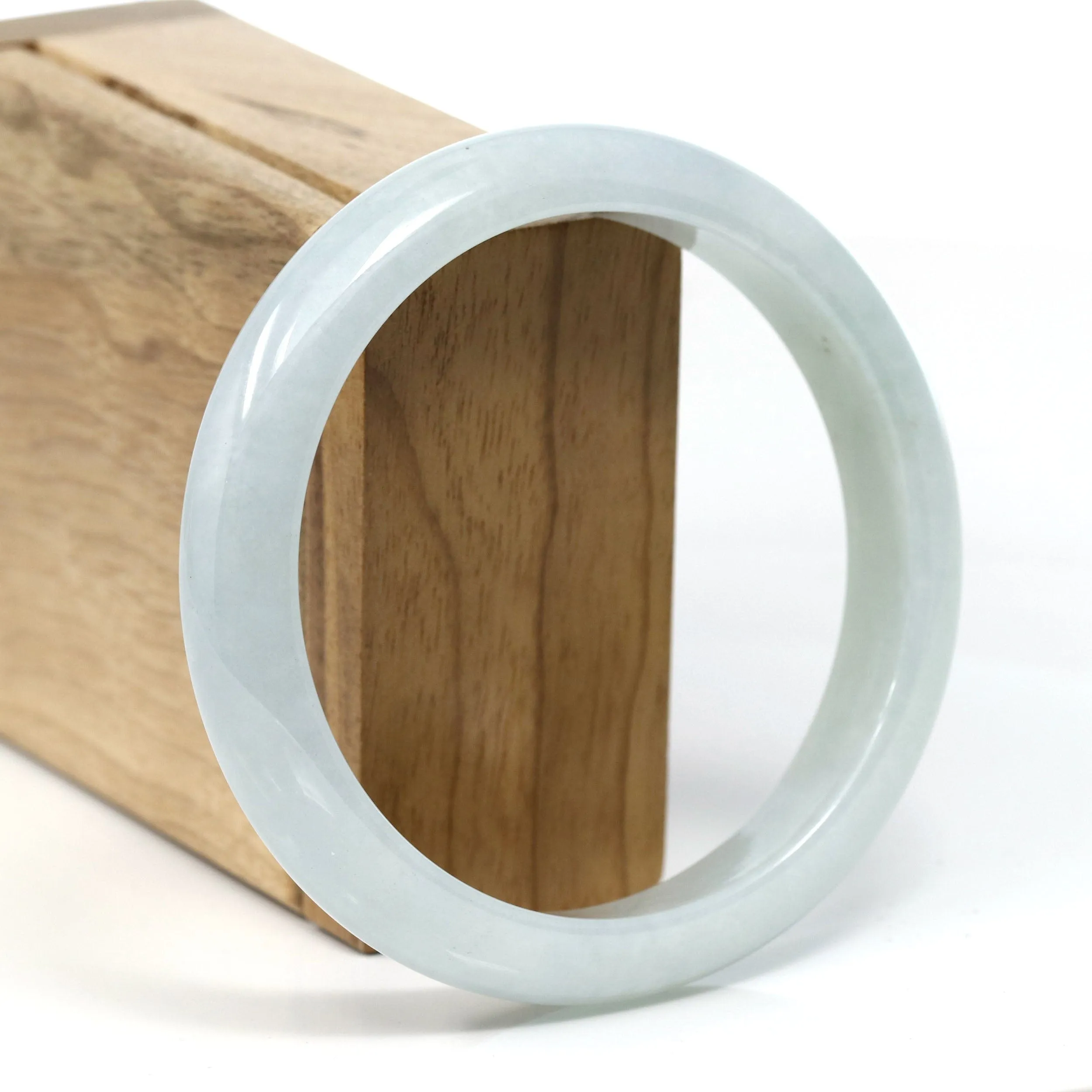 RealJade Co.® "Classic" Genuine Jadeite Jade White-Green Bangle Bracelet (63.01mm) #T293
