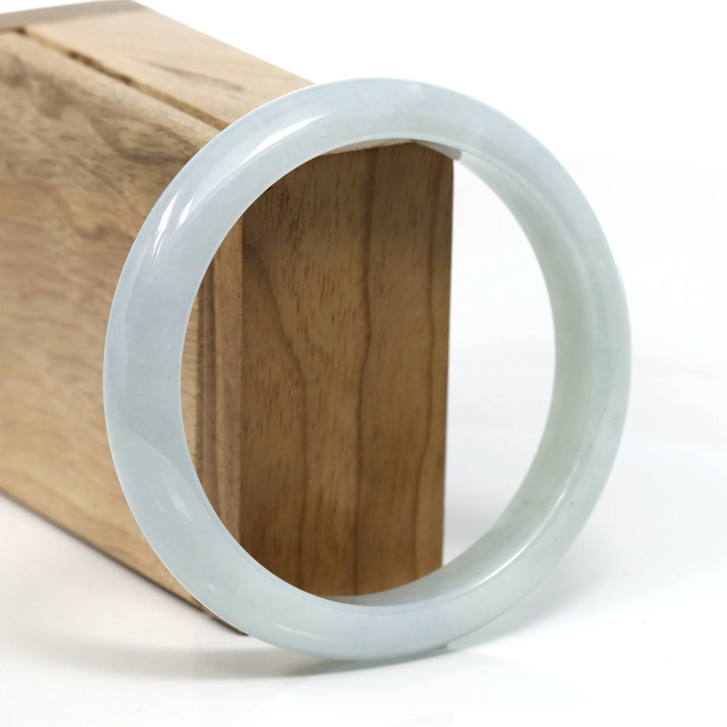 RealJade Co.® "Classic" Genuine Jadeite Jade White-Green Bangle Bracelet (63.01mm) #T293