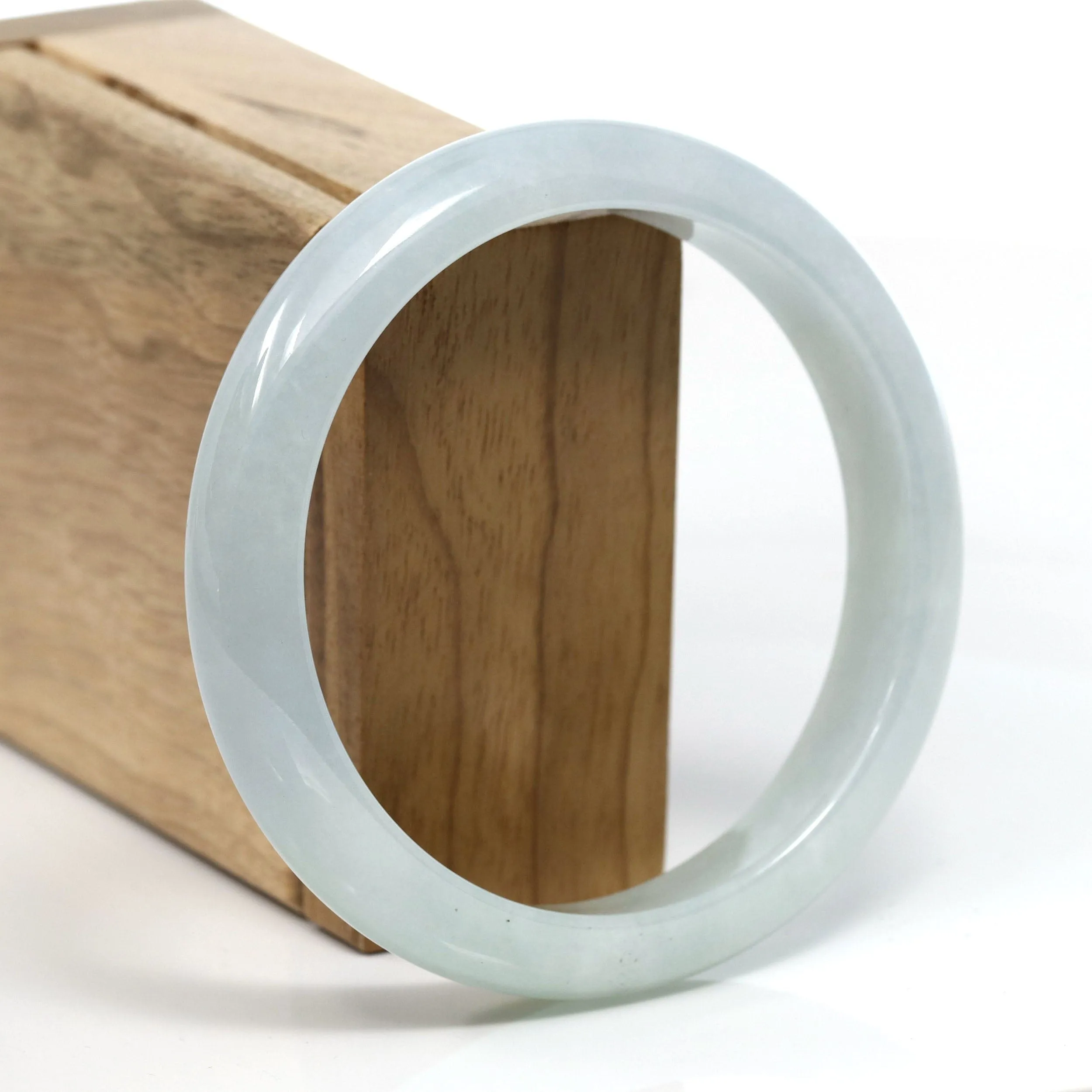 RealJade Co.® "Classic" Genuine Jadeite Jade White-Green Bangle Bracelet (63.01mm) #T293