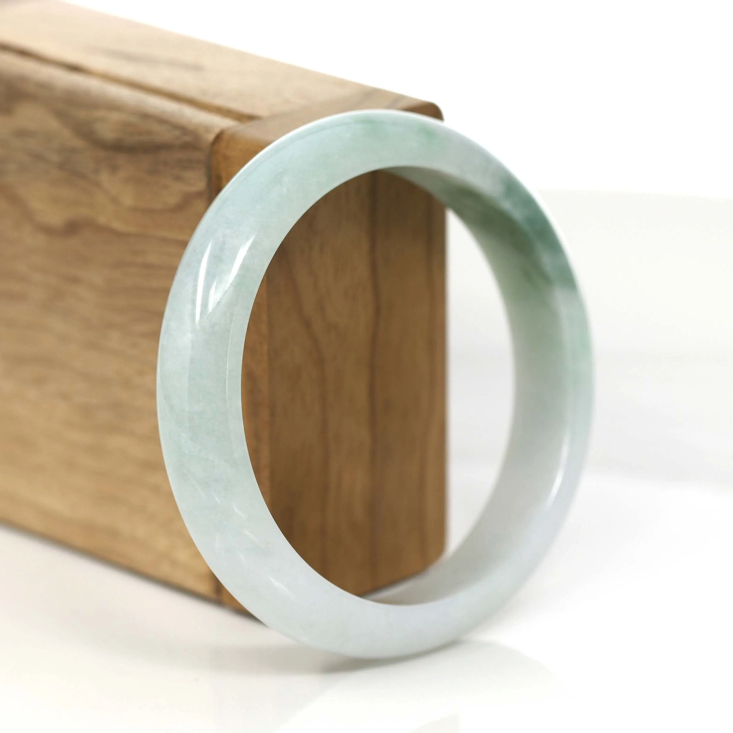 RealJade® Co. "Princess Half Round" Blue- Green Jadeite Jade Bangle Bracelet (57.35 mm) #789