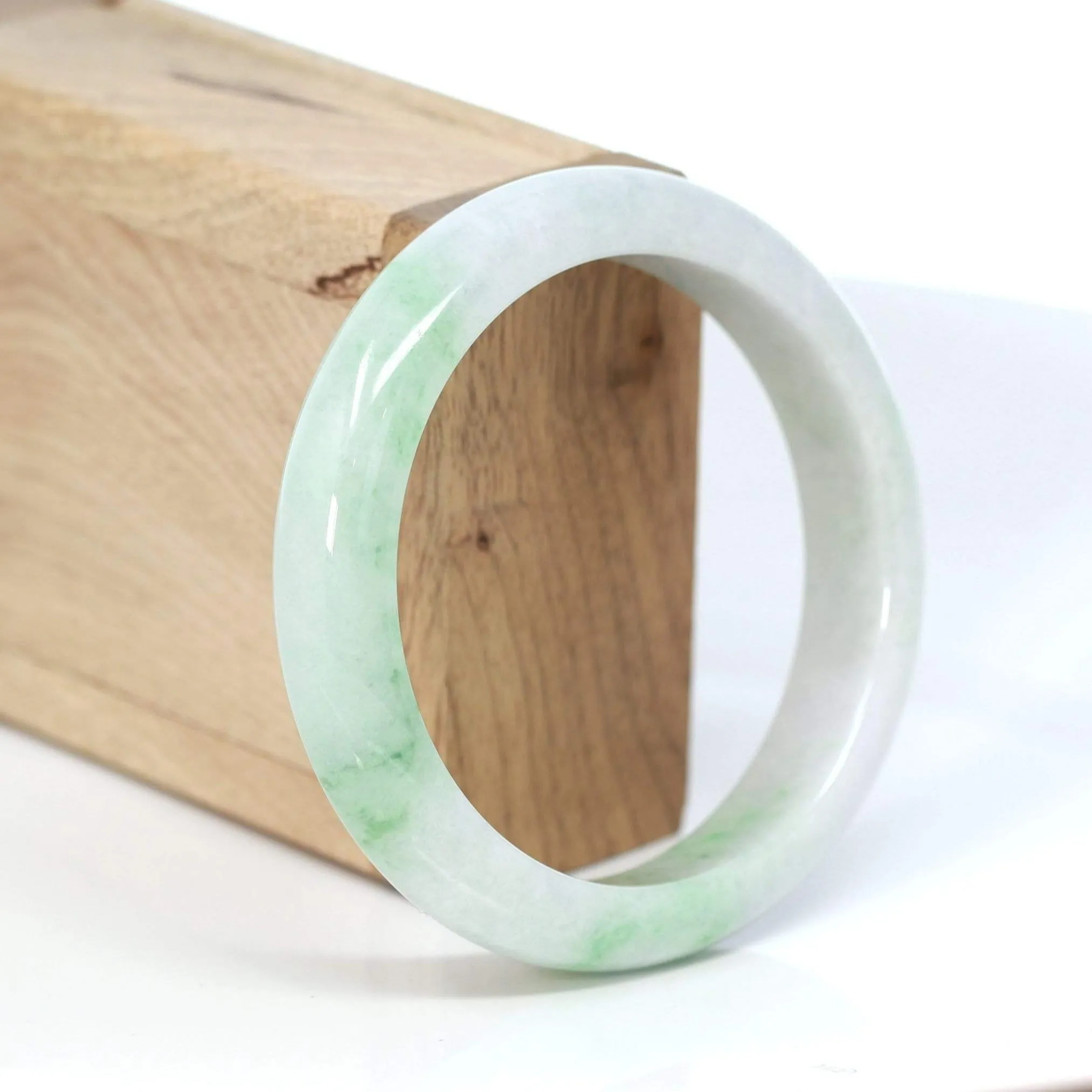 RealJade® "Classic Bangle" Genuine Burmese Green Jadeite Jade Bangle Bracelet (58.48 mm) #195