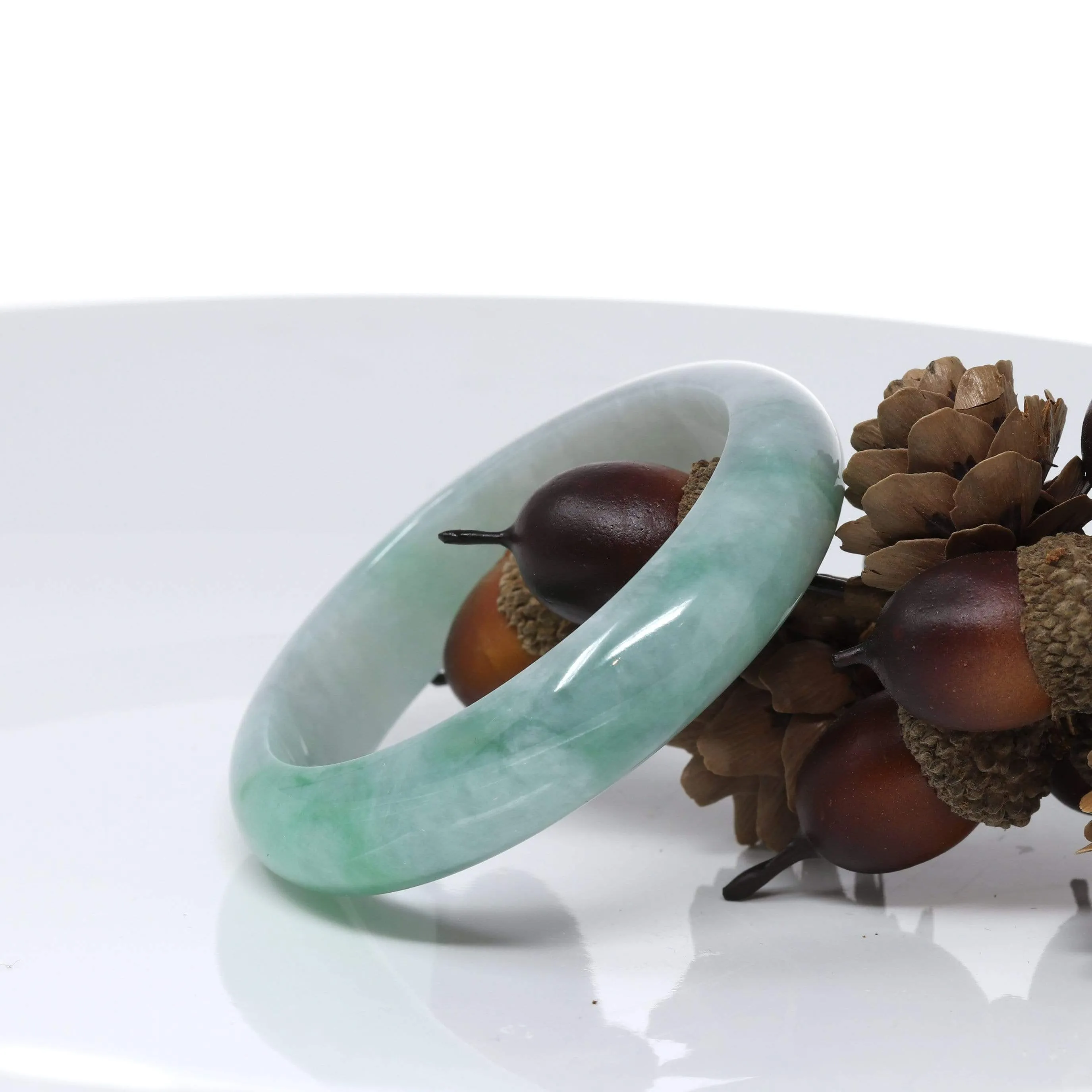 RealJade® "Classic Bangle" Genuine Burmese High Quality Jadeite Jade Bangle Bracelet (53.4mm) #525