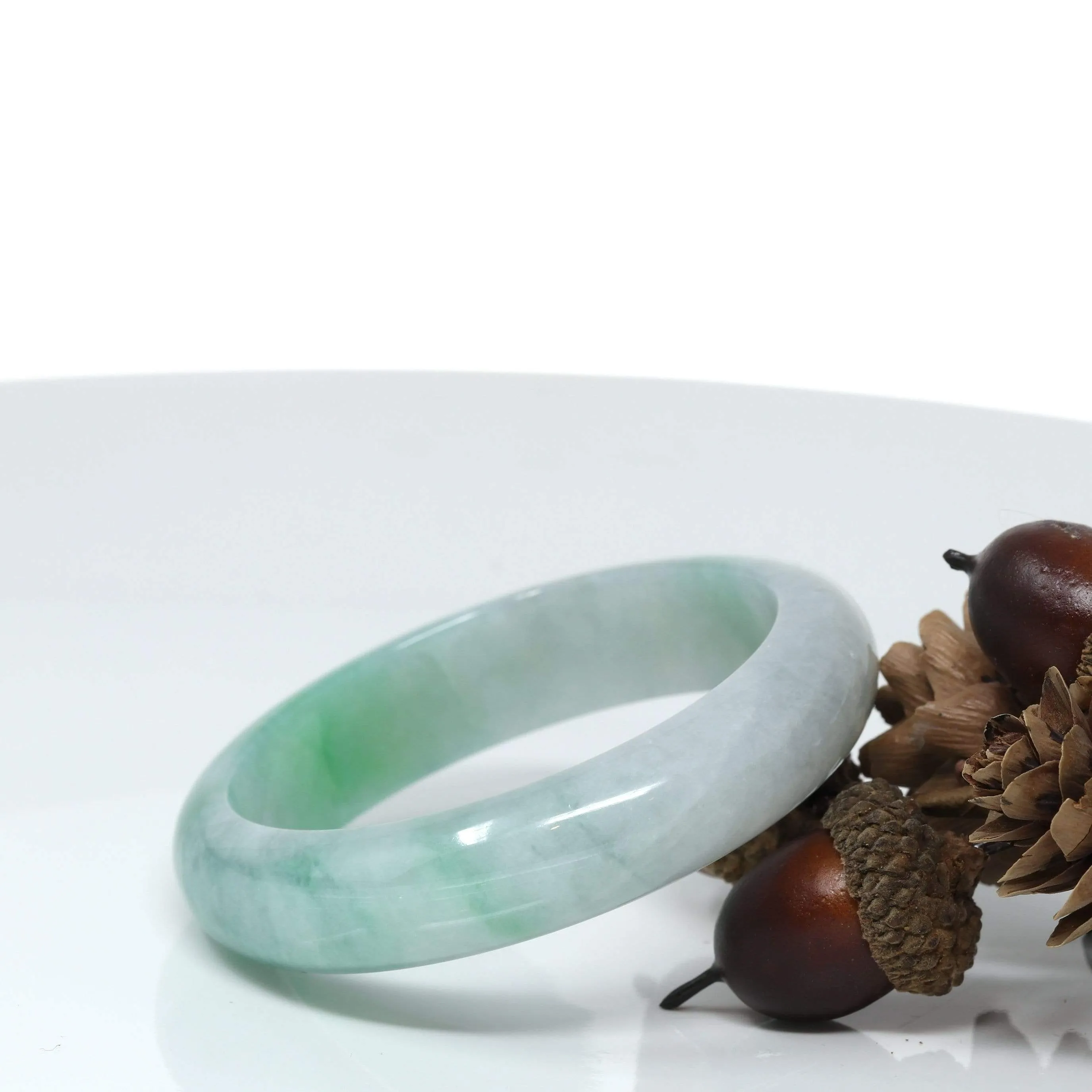 RealJade® "Classic Bangle" Genuine Burmese High Quality Jadeite Jade Bangle Bracelet (53.4mm) #525