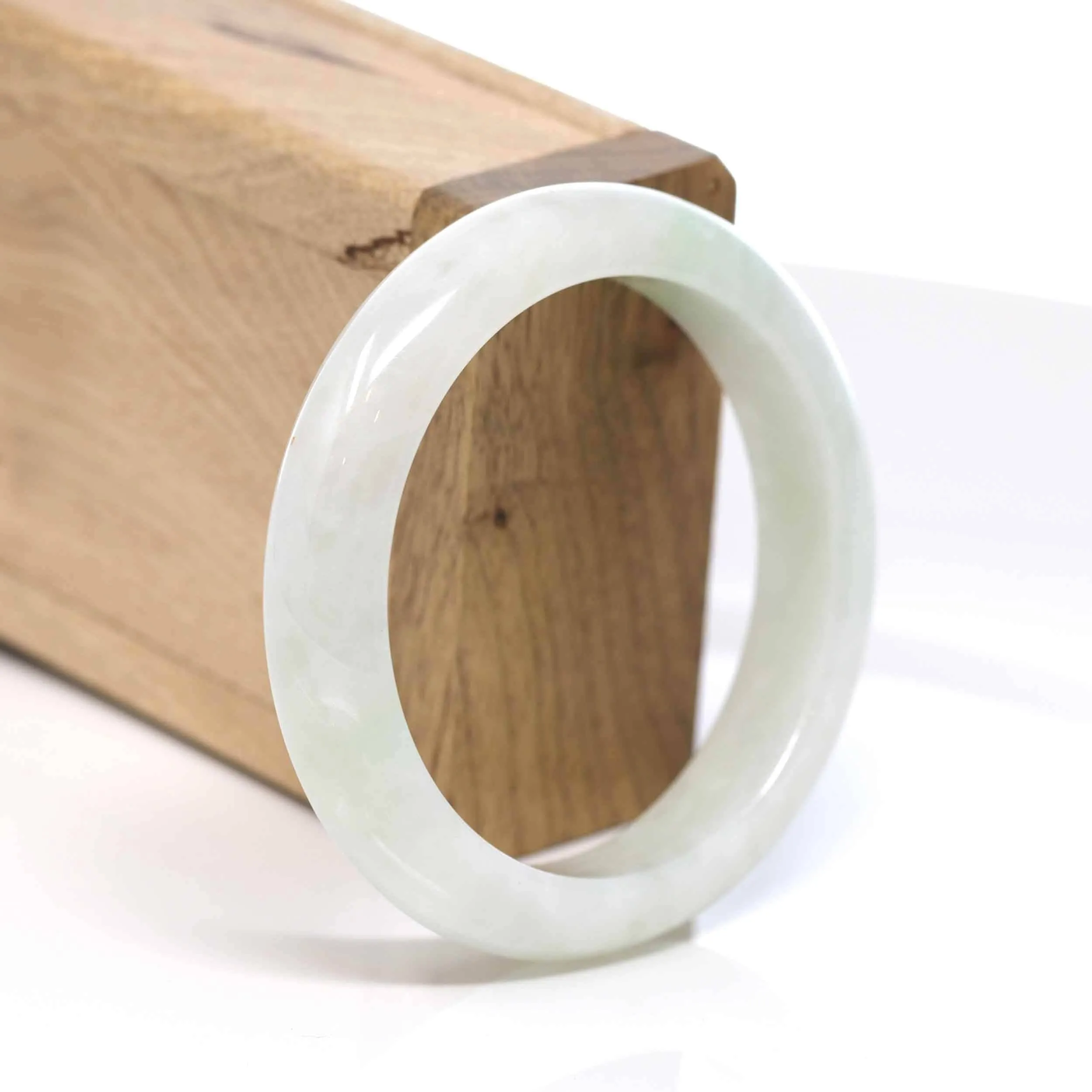 RealJade® "Classic Bangle" Whitish Green Natural Jadeite Jade Bangle (56.28 mm )#509