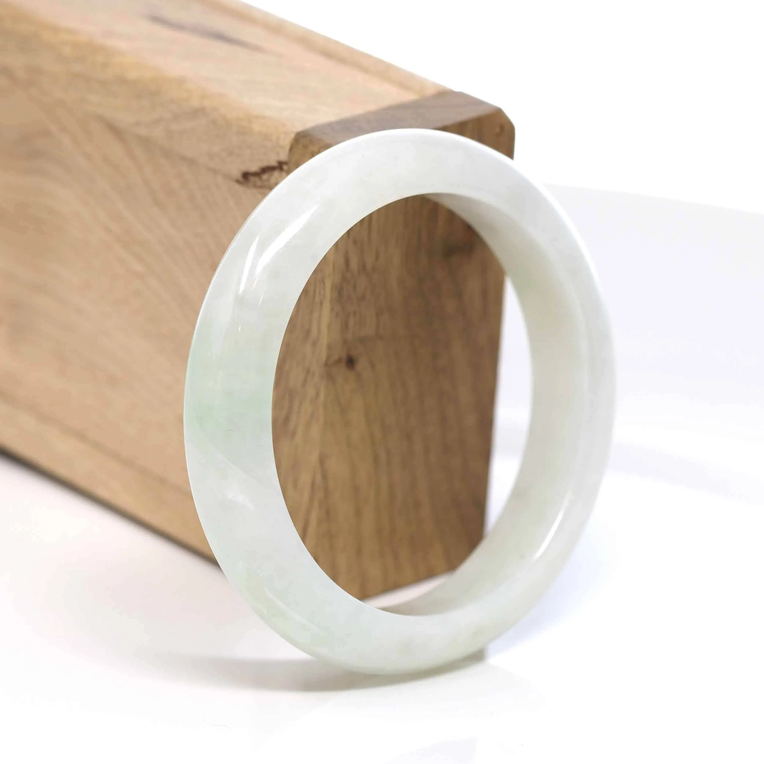 RealJade® "Classic Bangle" Whitish Green Natural Jadeite Jade Bangle (56.28 mm )#509