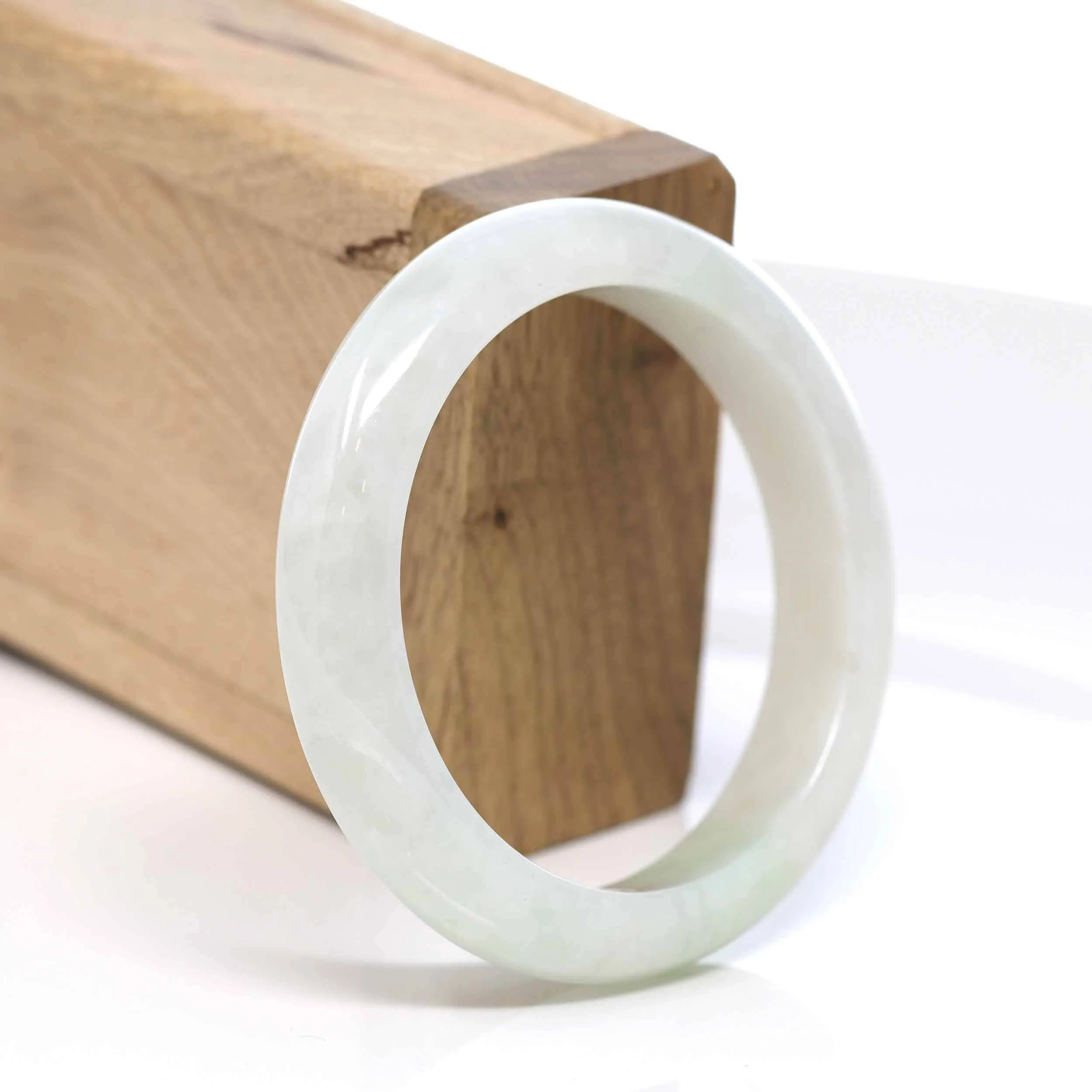 RealJade® "Classic Bangle" Whitish Green Natural Jadeite Jade Bangle (56.28 mm )#509