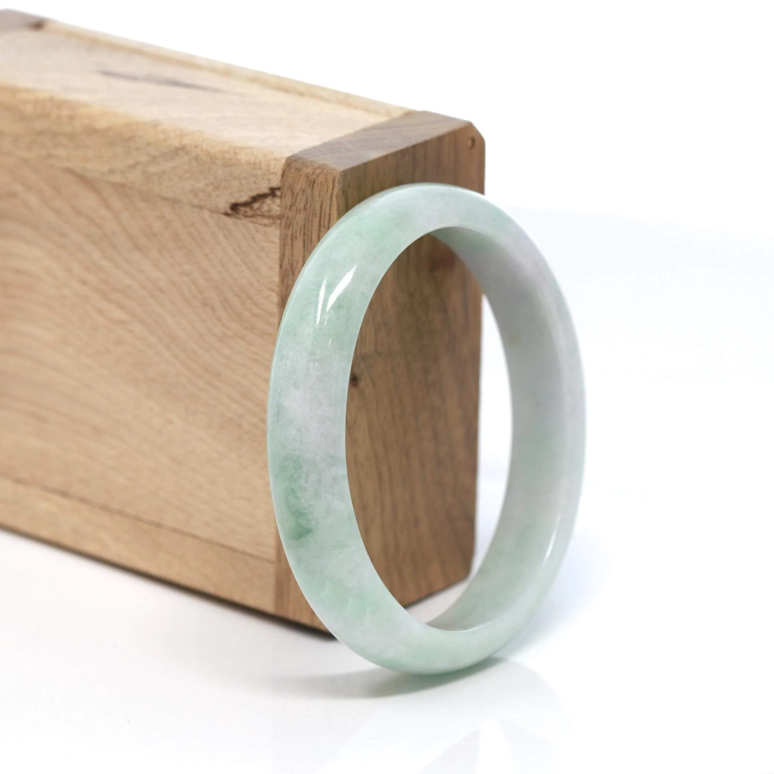 RealJade® "Half-Round Oval Bangle" Genuine Burmese Blue Green Jadeite Jade Oval Bangle Bracelet (54.23mm)#190