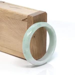 RealJade® "Half-Round Oval Bangle" Genuine Burmese Blue Green Jadeite Jade Oval Bangle Bracelet (54.23mm)#190